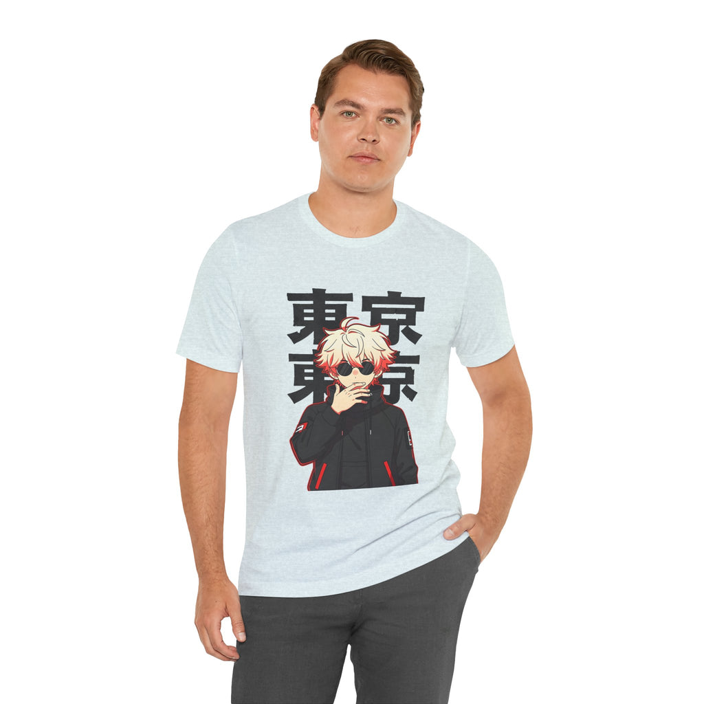 Tokyo Anime Graphic Tee — Blond Character with Kanji "東京"