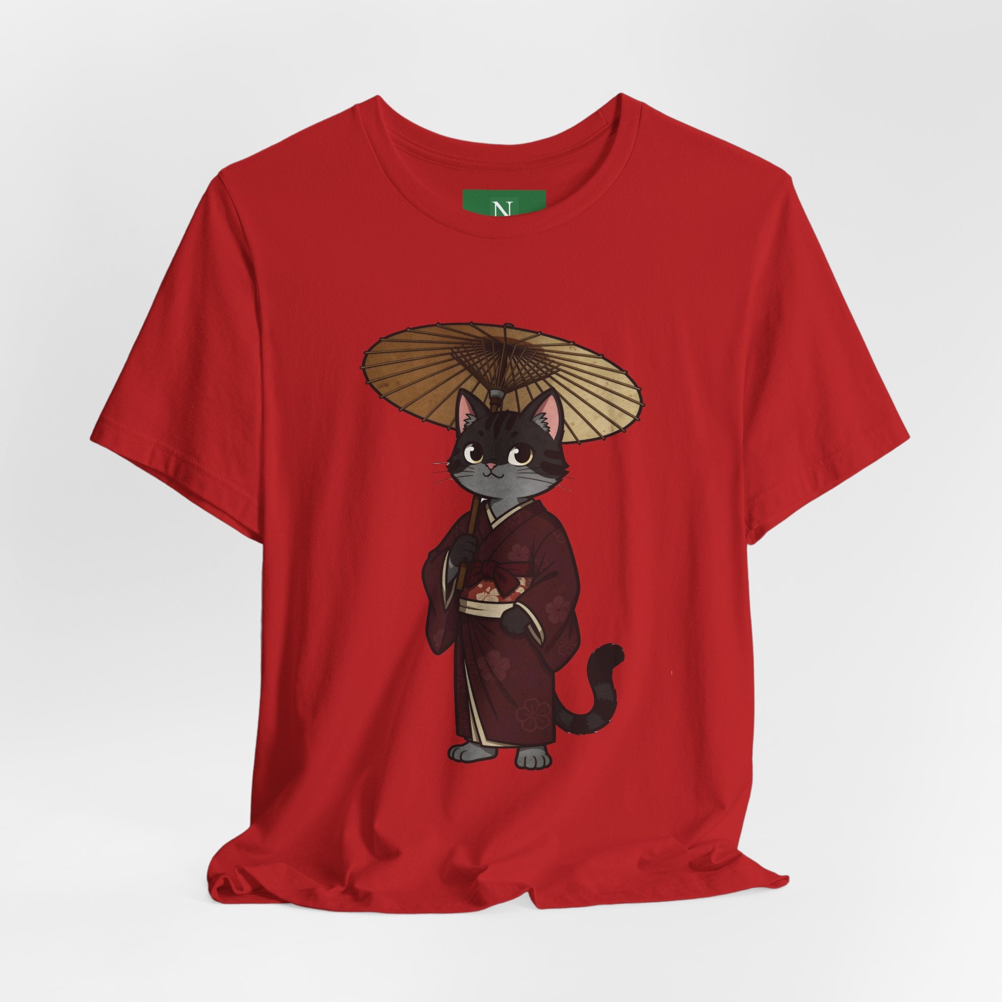 Geisha Cat Tee — Japanese Umbrella Cat Graphic T-Shirt