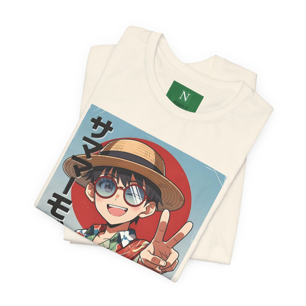 Anime Summer Kid: Tropical Hawaiian Tee with Peace Sign (サマー)