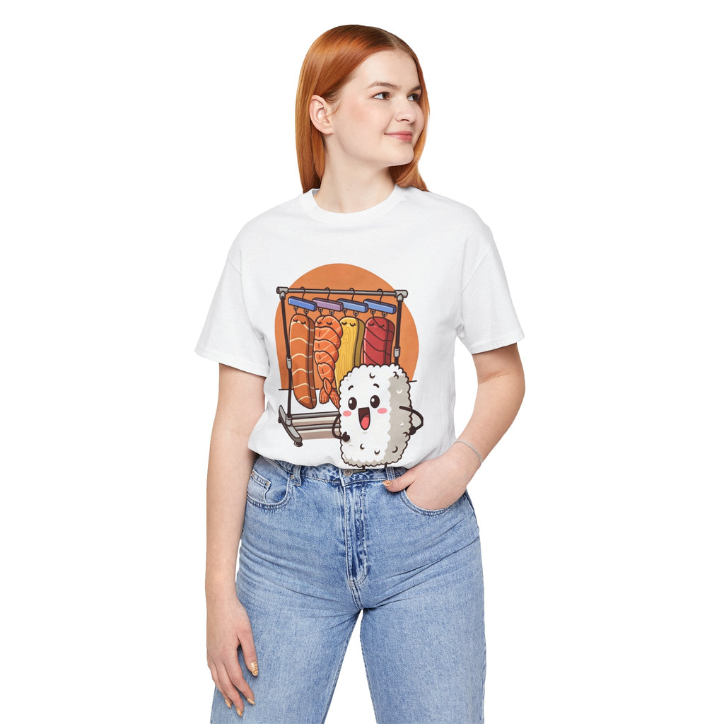 Cute Sushi Rice Cartoon T‑Shirt — Kawaii Nigiri Character Tee