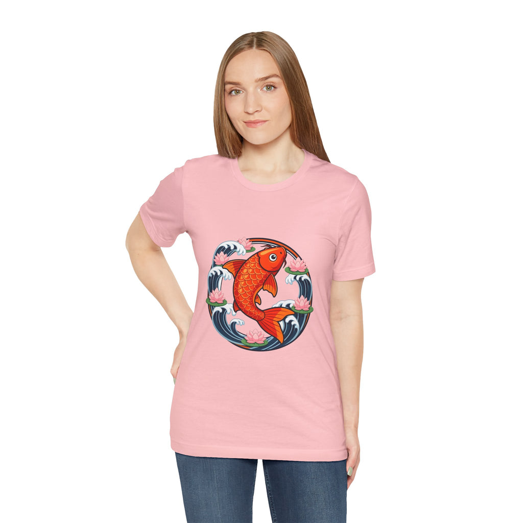 Koi Circle Graphic Tee — Japanese Koi Fish Waves & Lotus T-Shirt