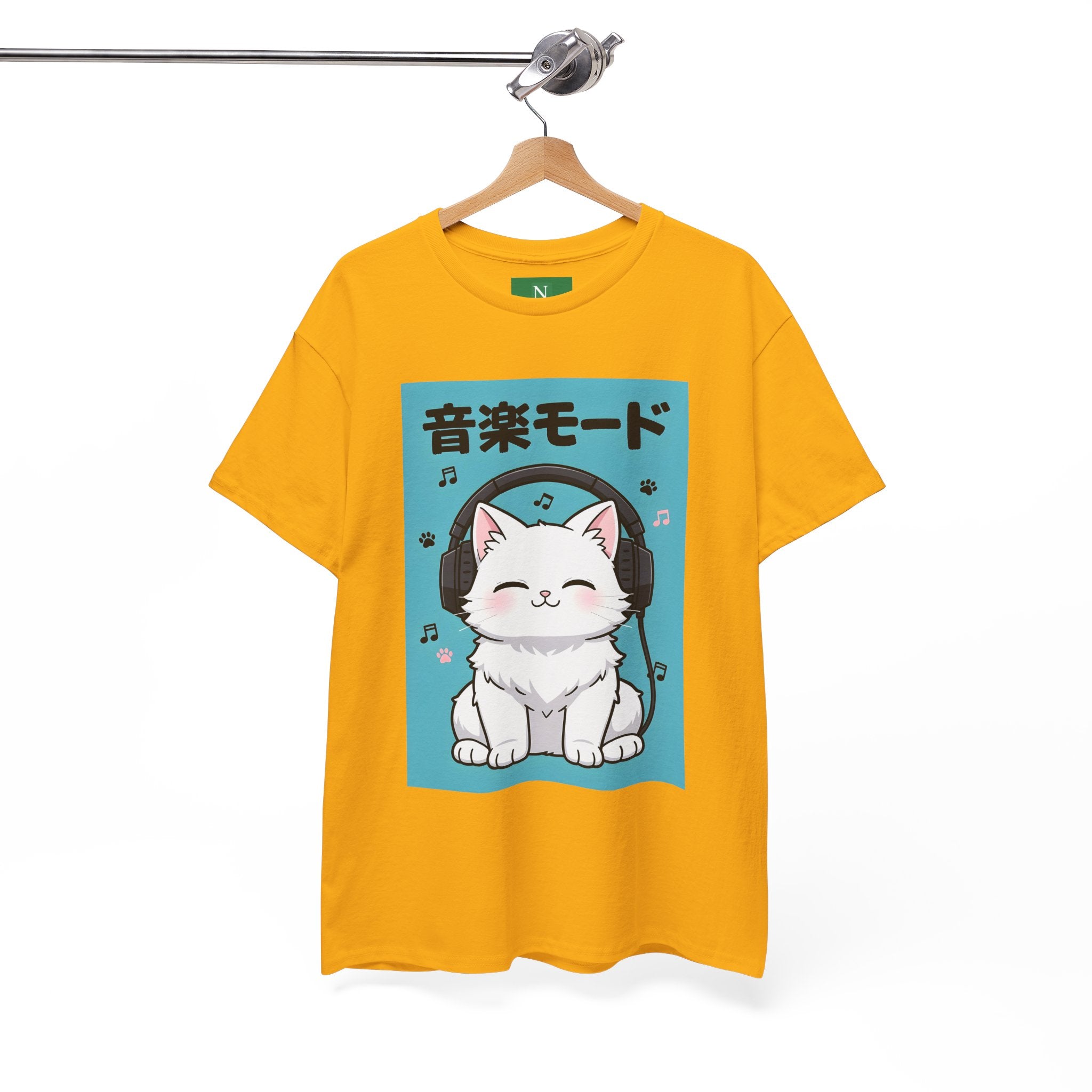 Music Mode Cat T-Shirt — Cute Headphone Kitten Tee (Japanese Text)