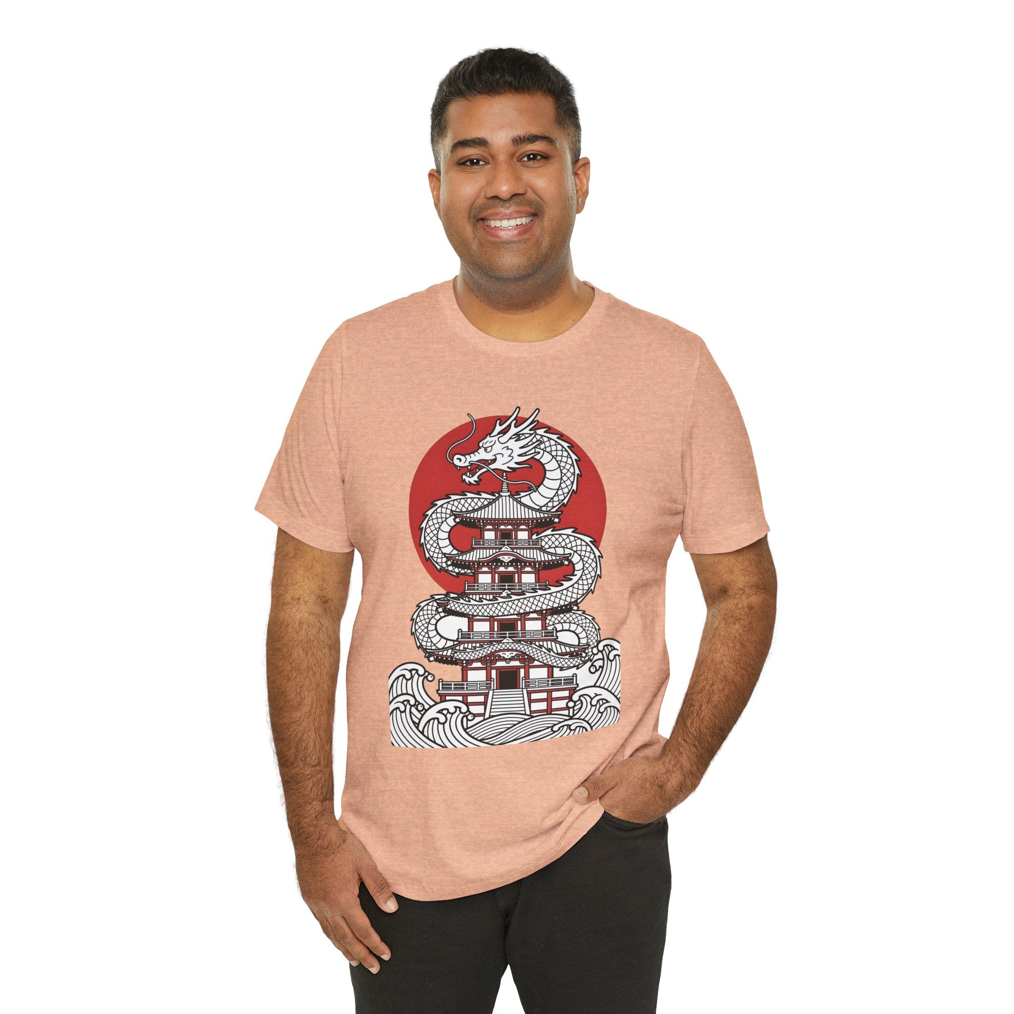 Dragon Pagoda T‑Shirt — Japanese Red Sun Temple Graphic Tee