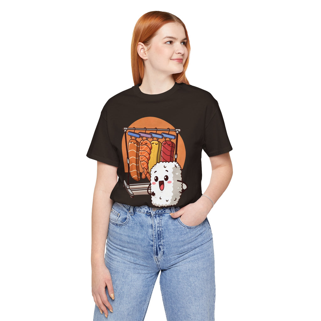 Cute Sushi Rice Cartoon T‑Shirt — Kawaii Nigiri Character Tee