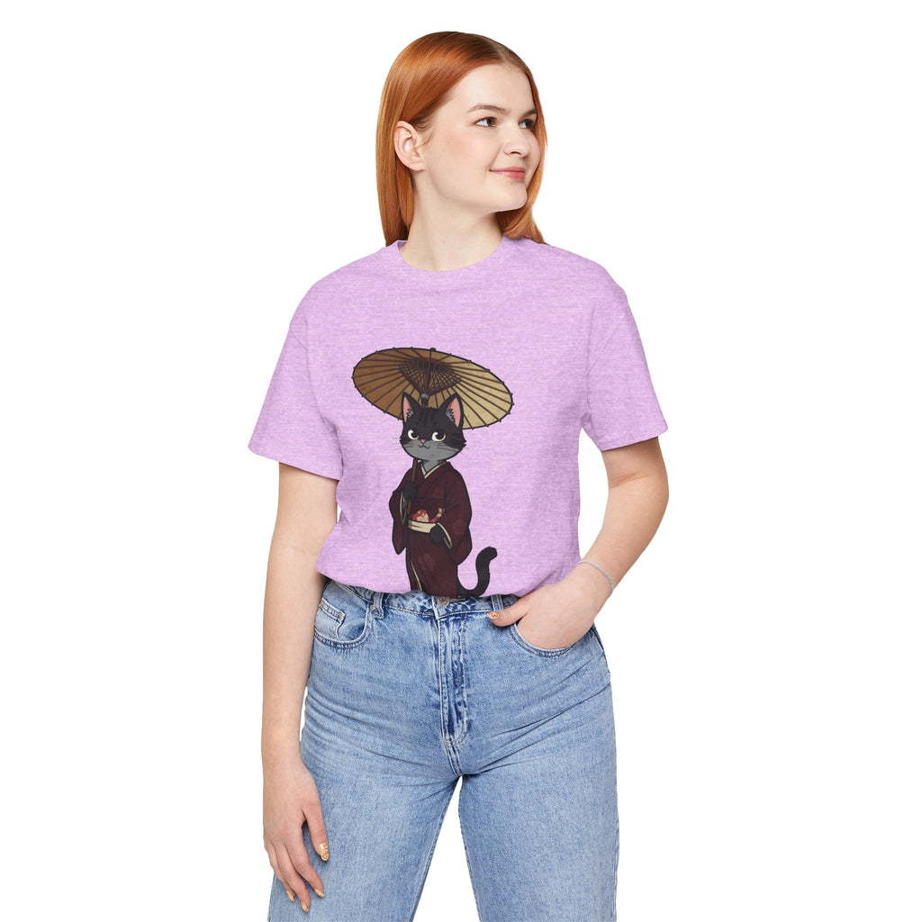Geisha Cat Tee — Japanese Umbrella Cat Graphic T-Shirt