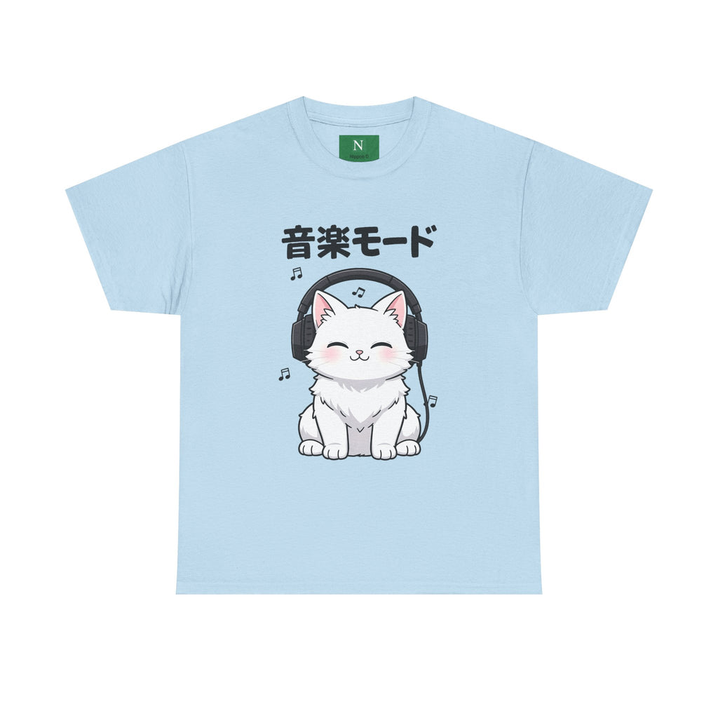 Cat with Headphones Tee — "Music Mode" Japanese Kawaii Graphic T-Shirt