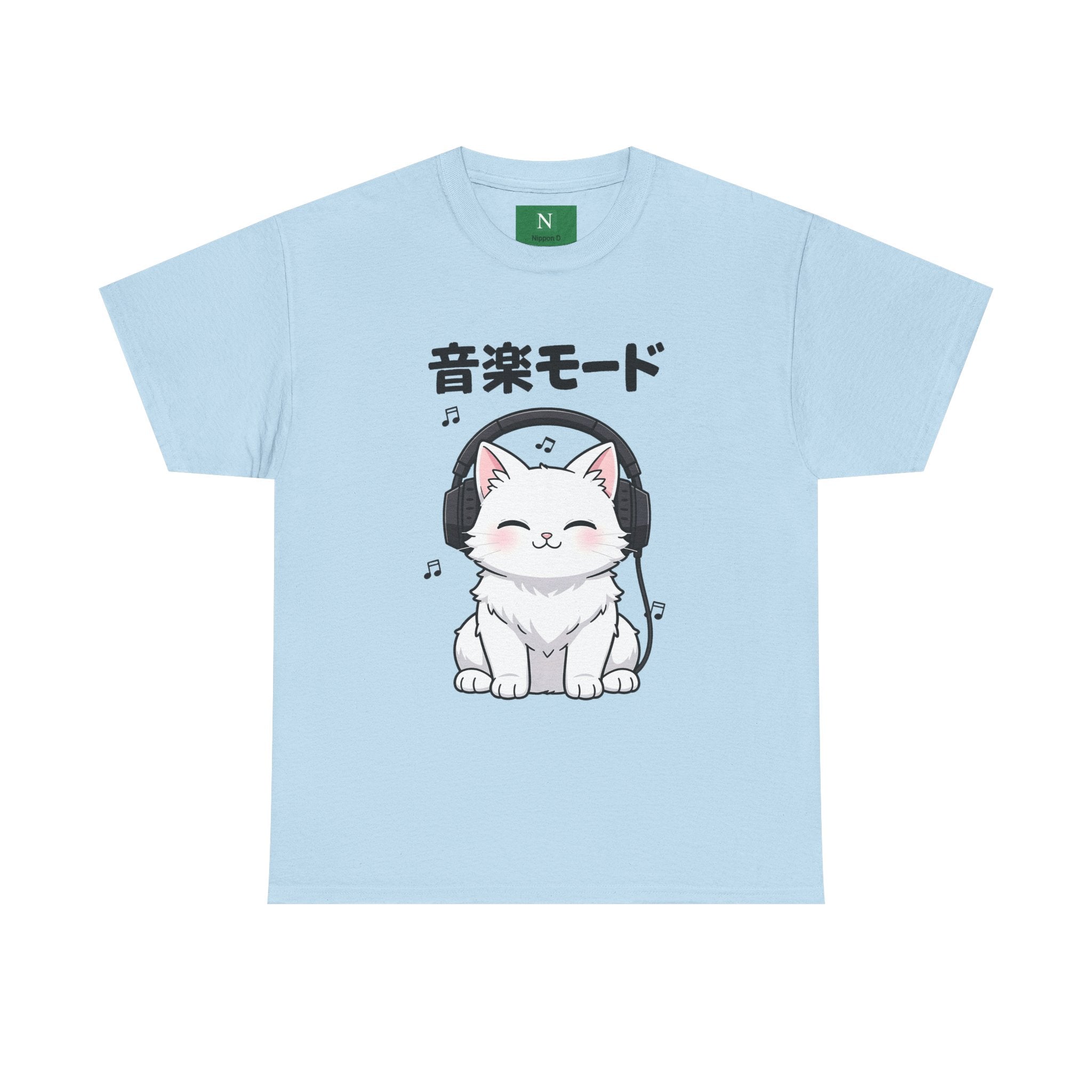 Cat with Headphones Tee — "Music Mode" Japanese Kawaii Graphic T-Shirt