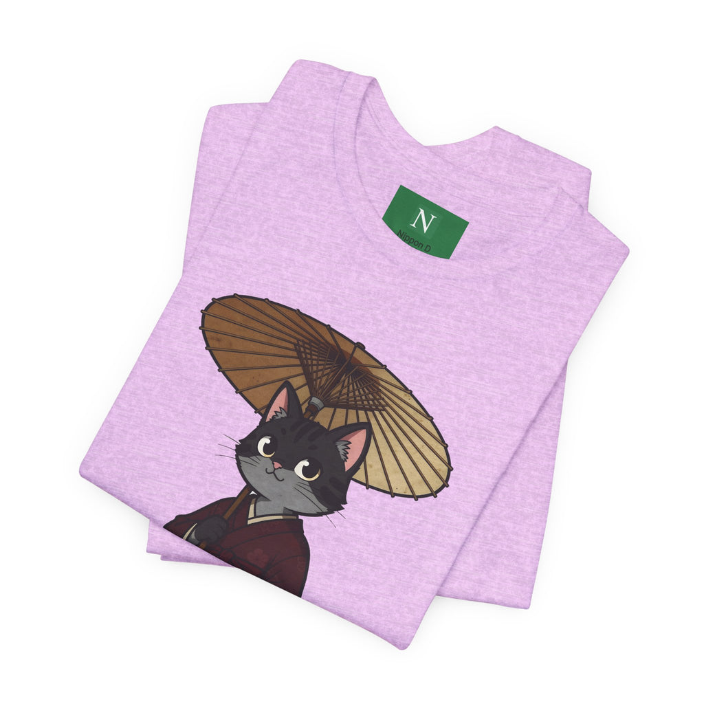Geisha Cat Tee — Japanese Umbrella Cat Graphic T-Shirt