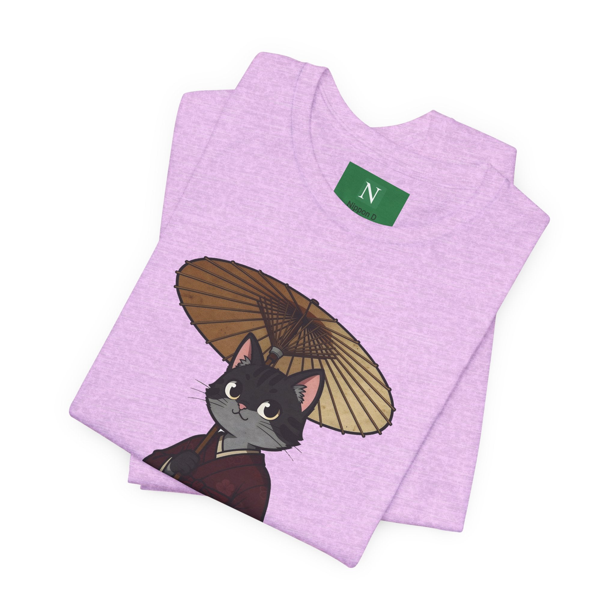 Geisha Cat Tee — Japanese Umbrella Cat Graphic T-Shirt