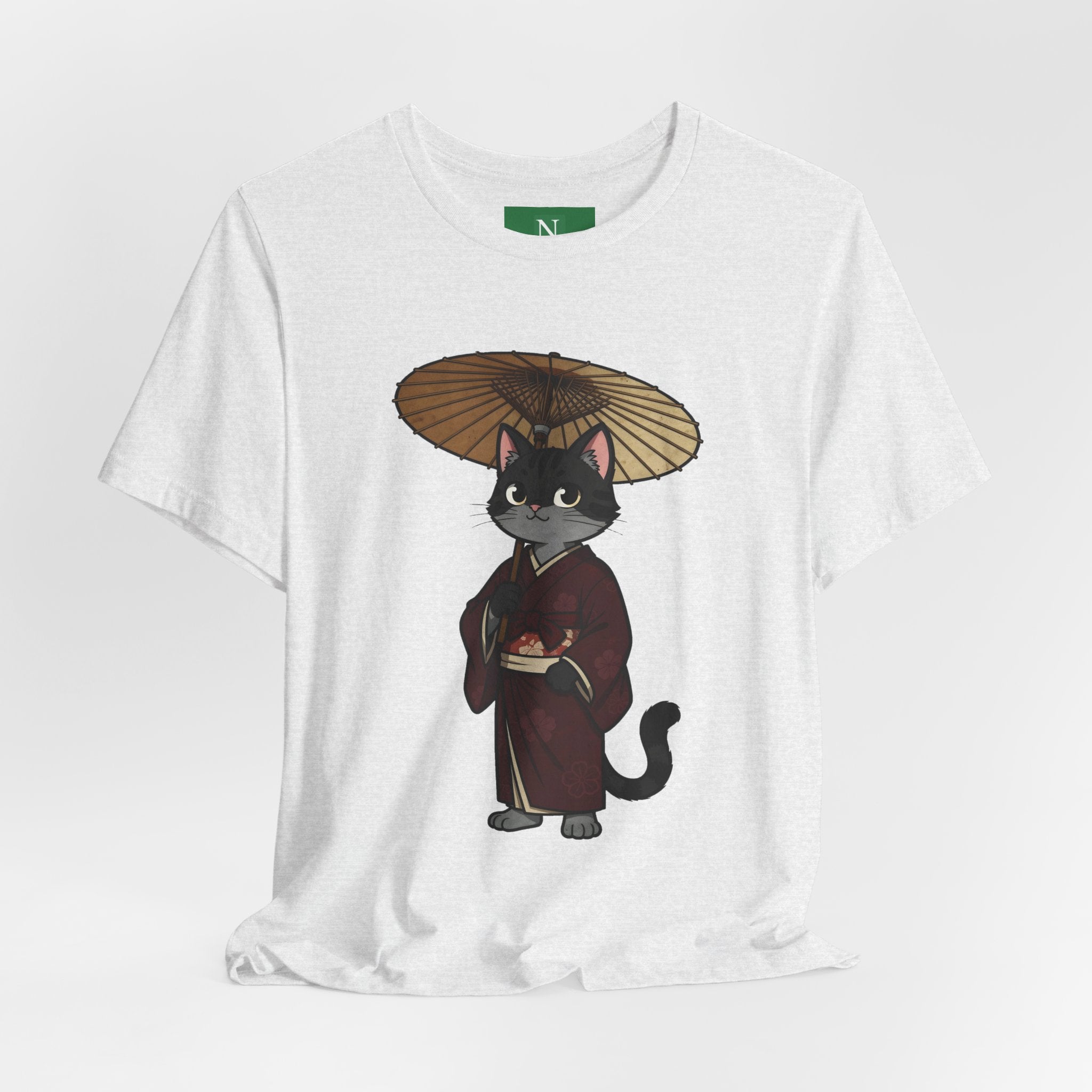 Geisha Cat Tee — Japanese Umbrella Cat Graphic T-Shirt