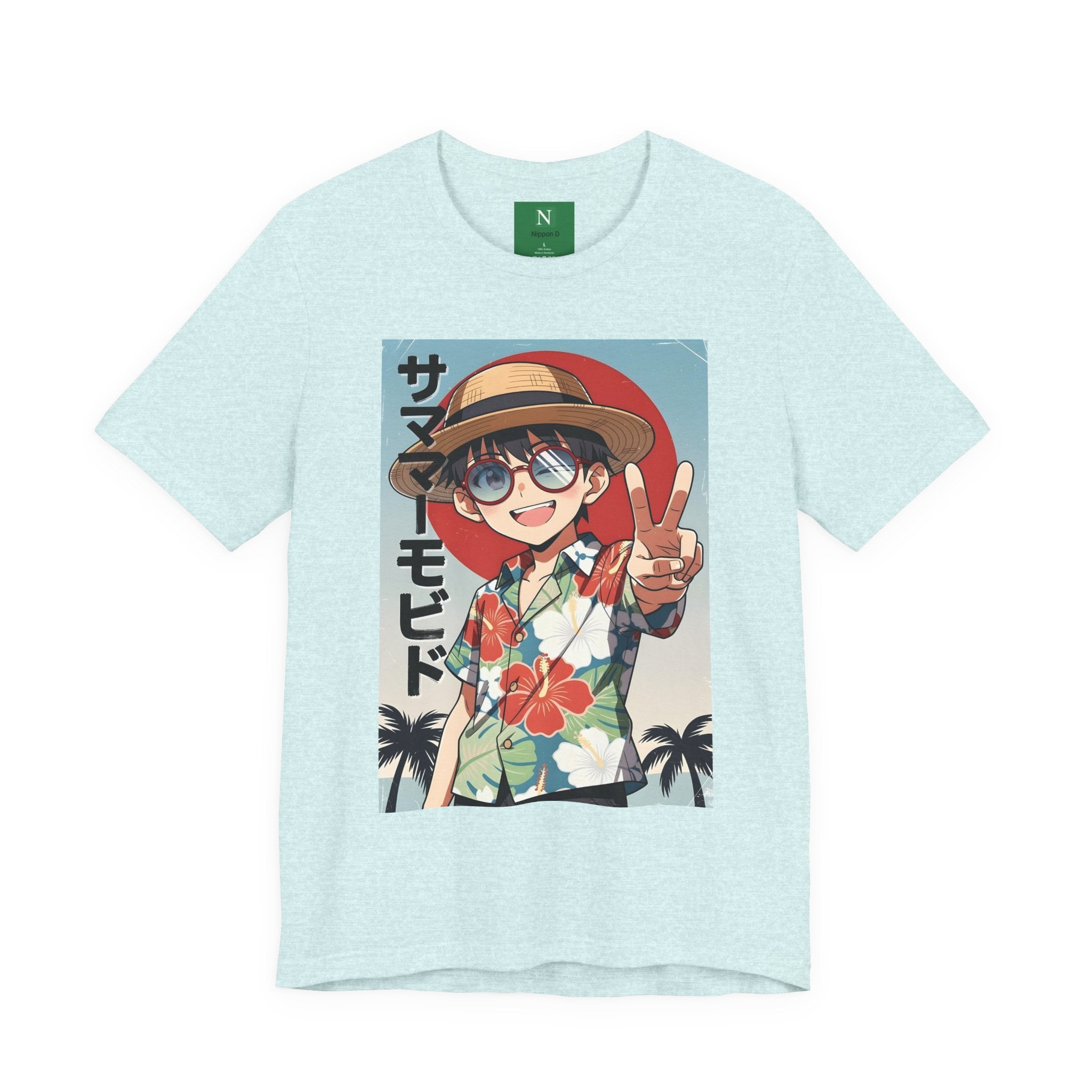Anime Summer Kid: Tropical Hawaiian Tee with Peace Sign (サマー)