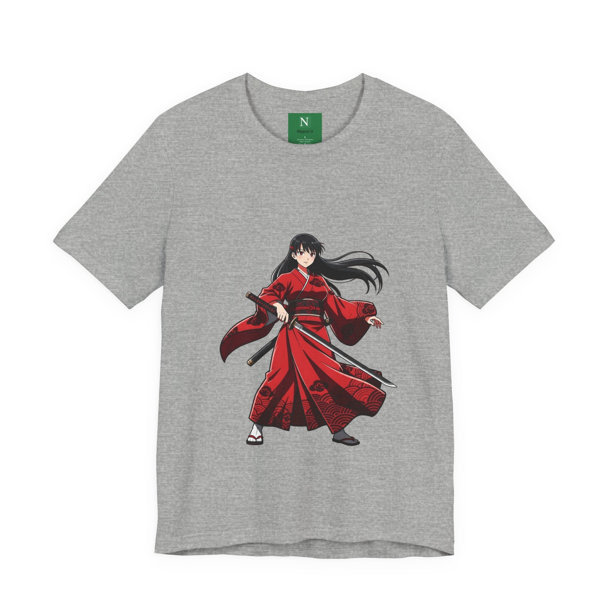 Anime Red Warrior T-Shirt — Female Swordswoman Illustration Tee