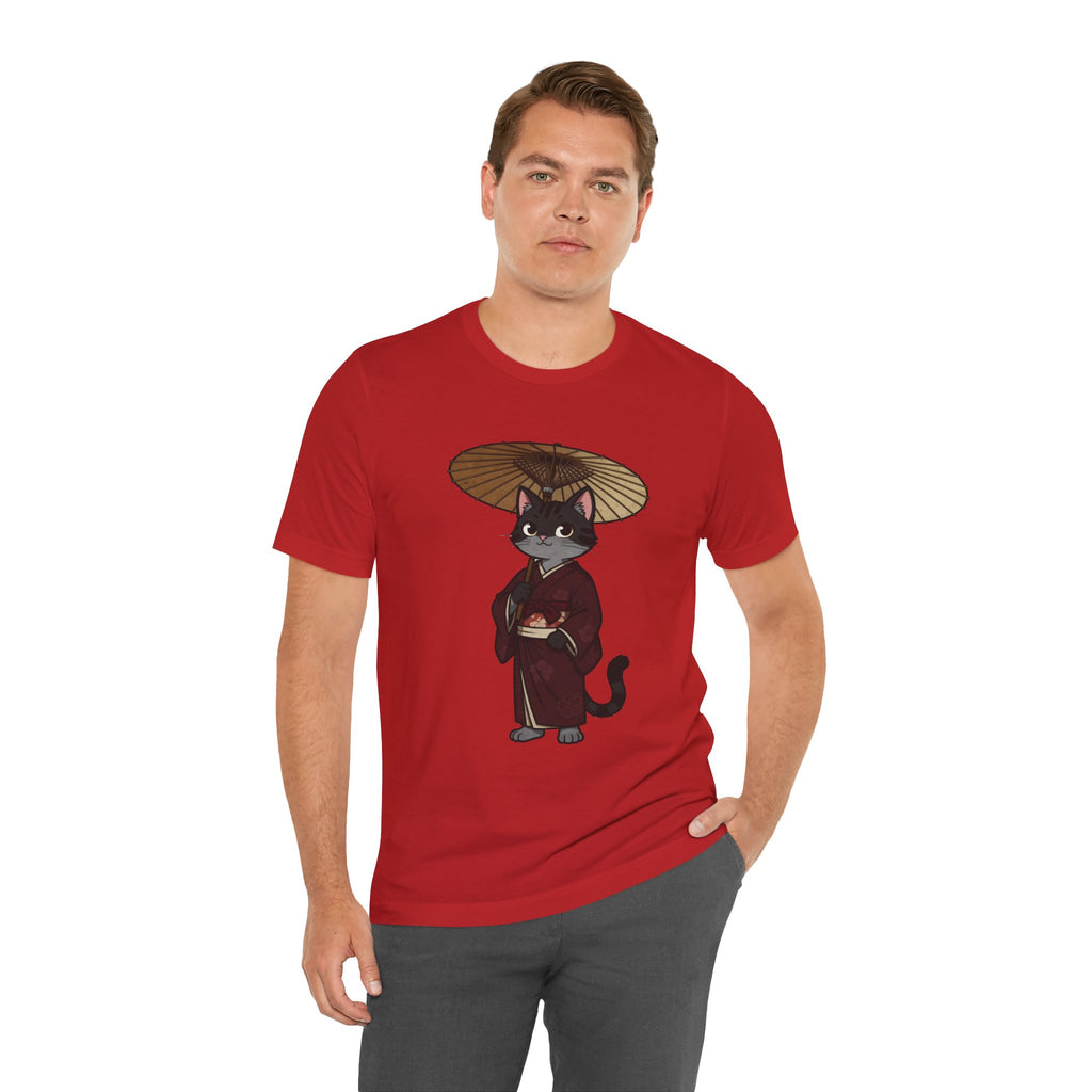 Geisha Cat Tee — Japanese Umbrella Cat Graphic T-Shirt