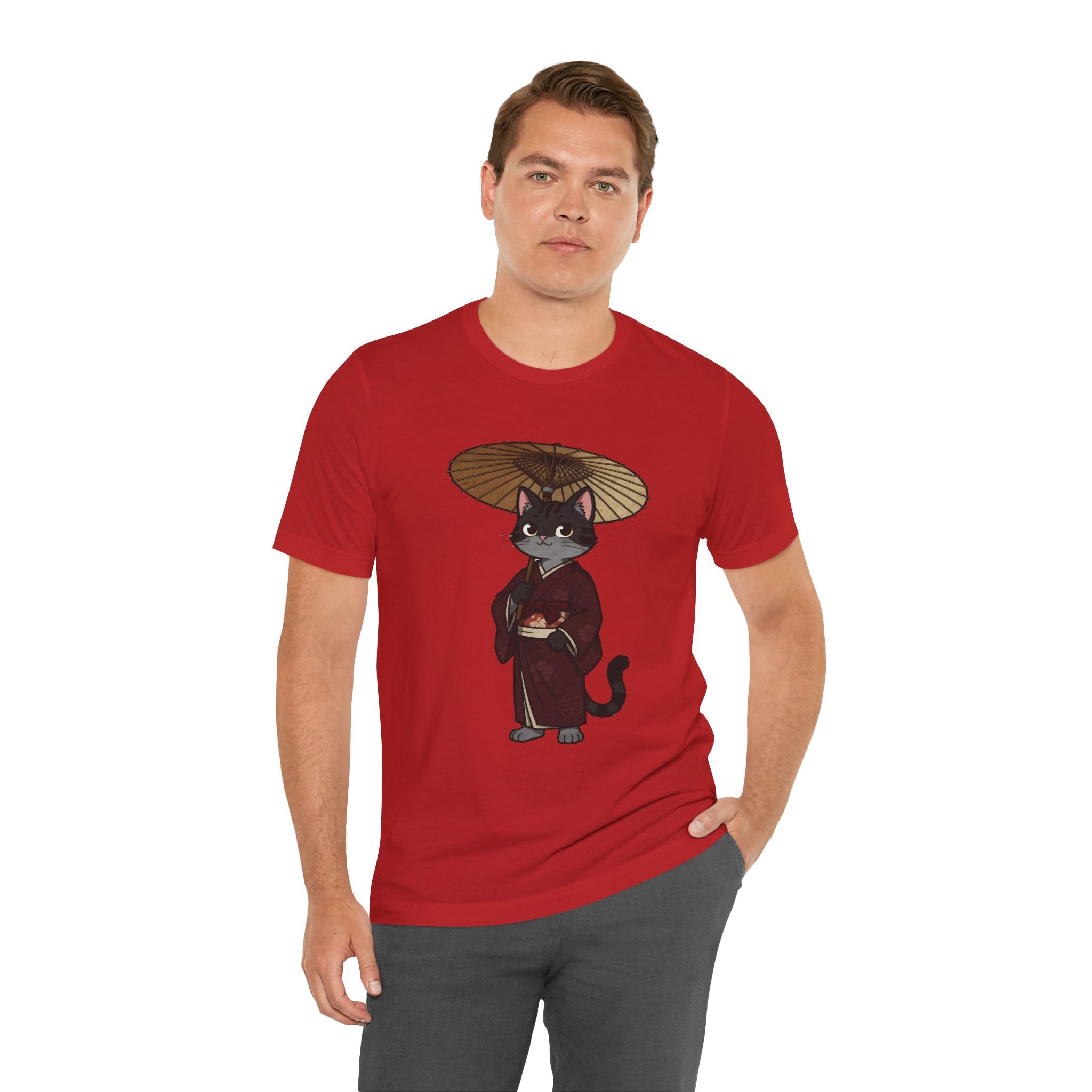 Geisha Cat Tee — Japanese Umbrella Cat Graphic T-Shirt