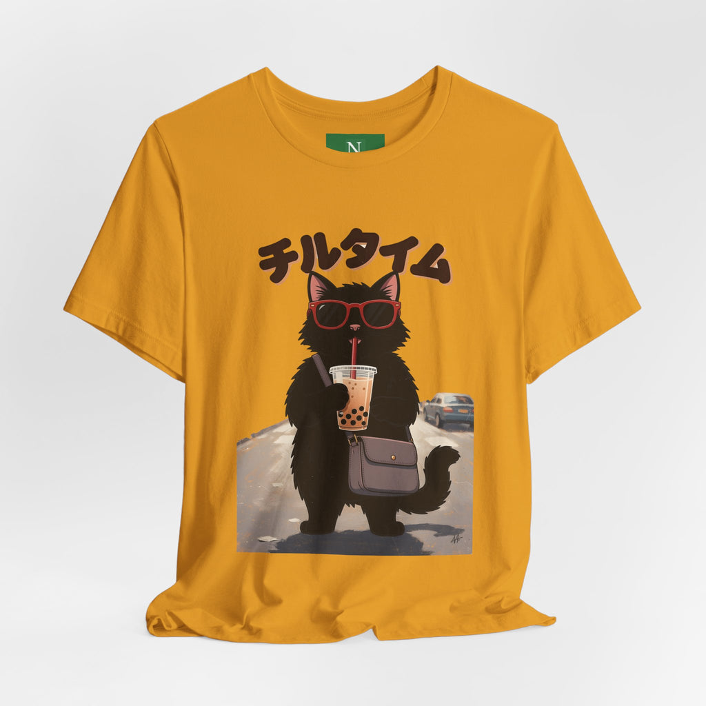 Boba Cat Tee — Cute Cat Drinking Bubble Tea Graphic T-Shirt
