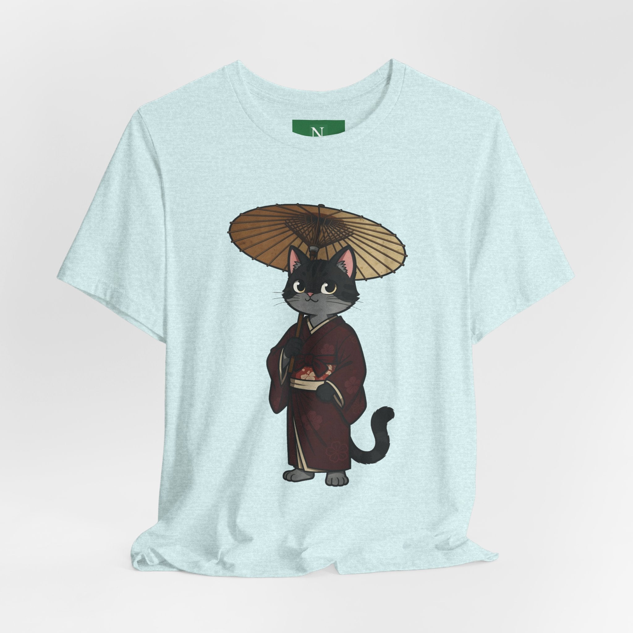 Geisha Cat Tee — Japanese Umbrella Cat Graphic T-Shirt