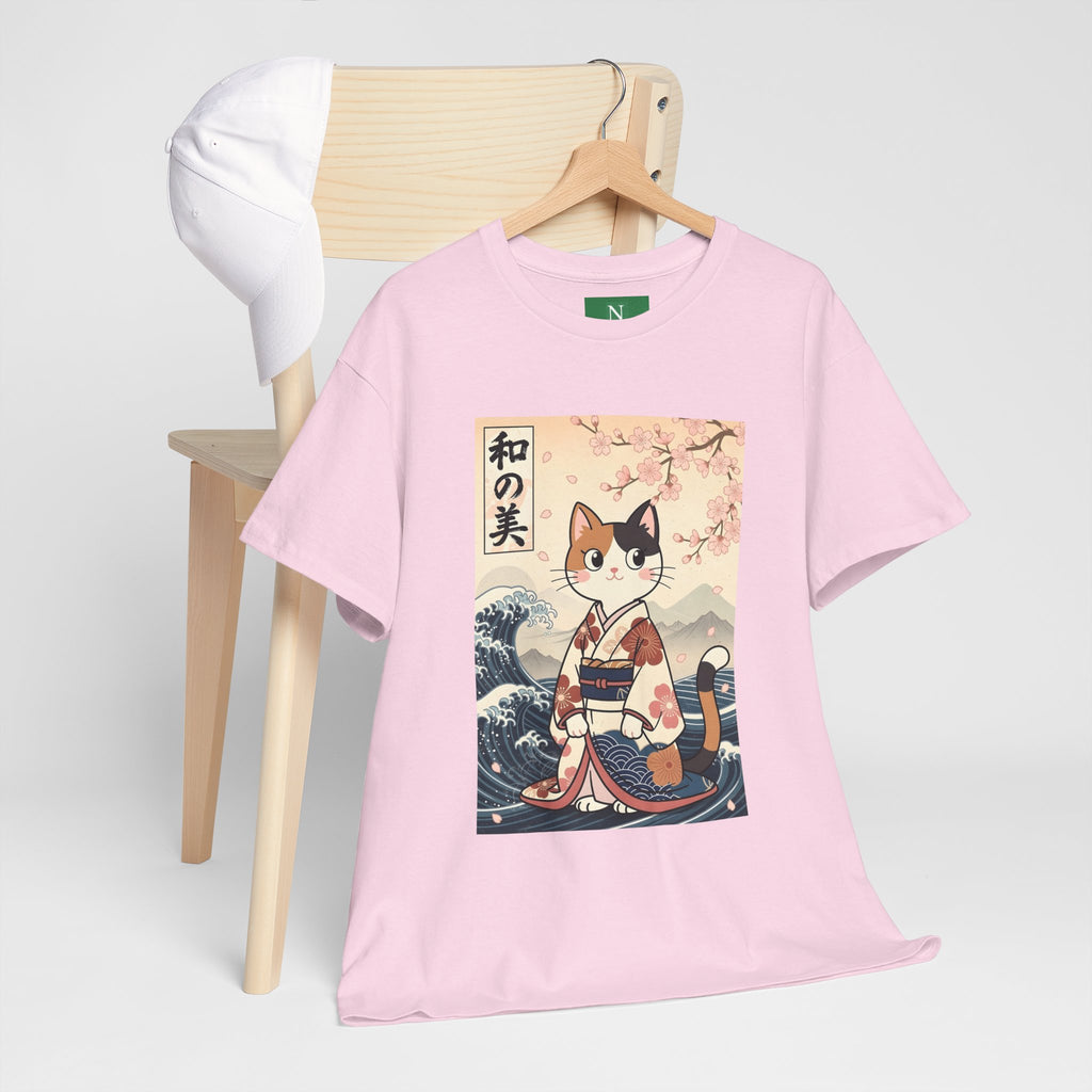 Cat Ukiyo-e T-Shirt — Vintage Japanese Kimono Cat with Cherry Blossoms