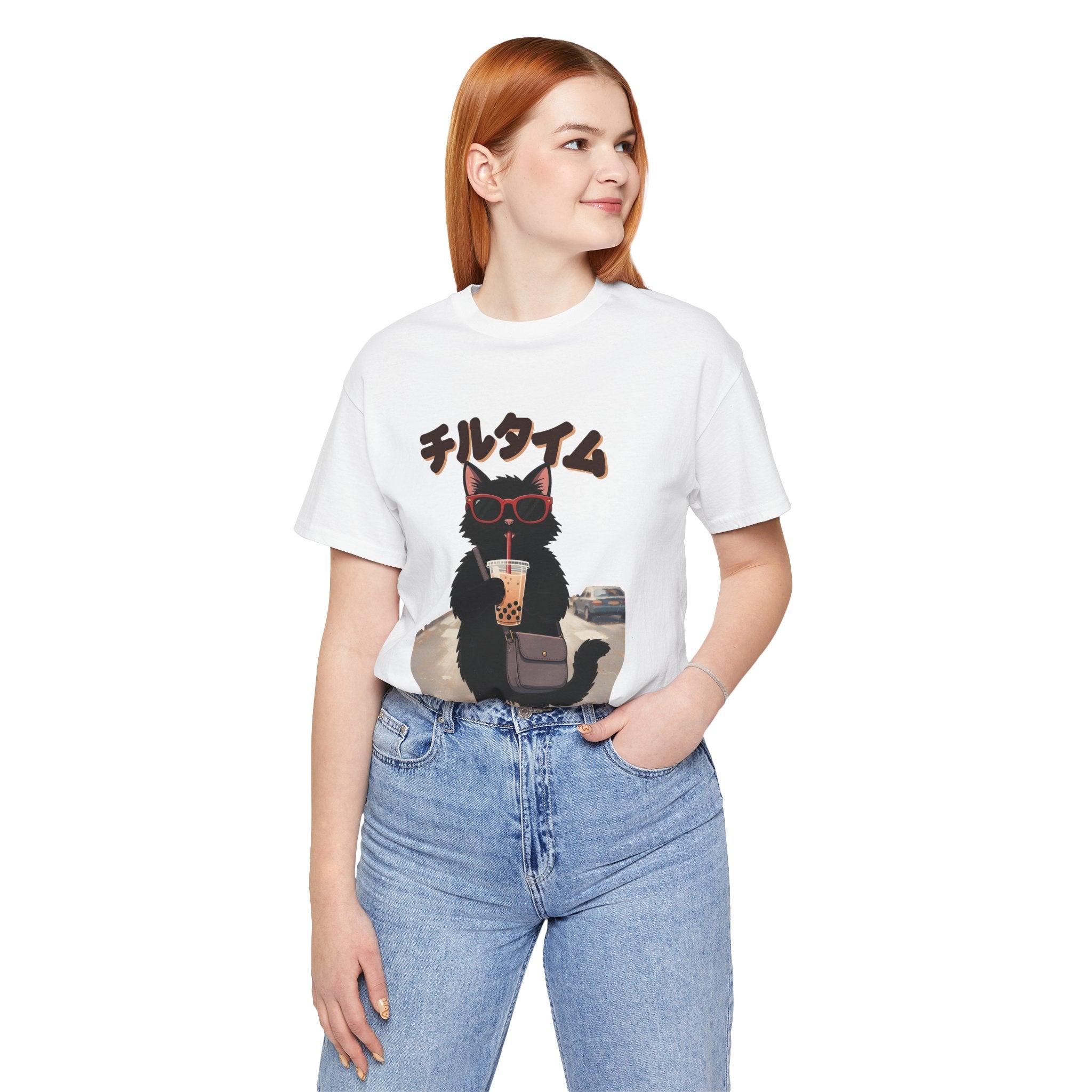 Boba Cat Tee — Cute Cat Drinking Bubble Tea Graphic T-Shirt