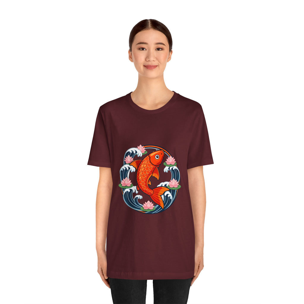 Koi Circle Graphic Tee — Japanese Koi Fish Waves & Lotus T-Shirt
