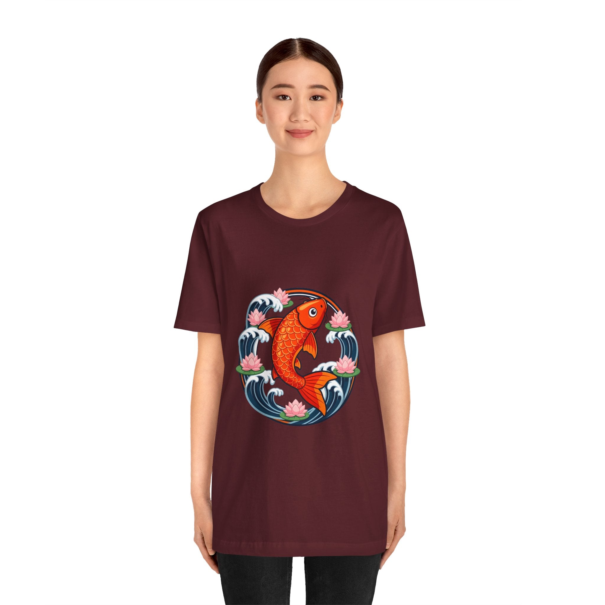 Koi Circle Graphic Tee — Japanese Koi Fish Waves & Lotus T-Shirt