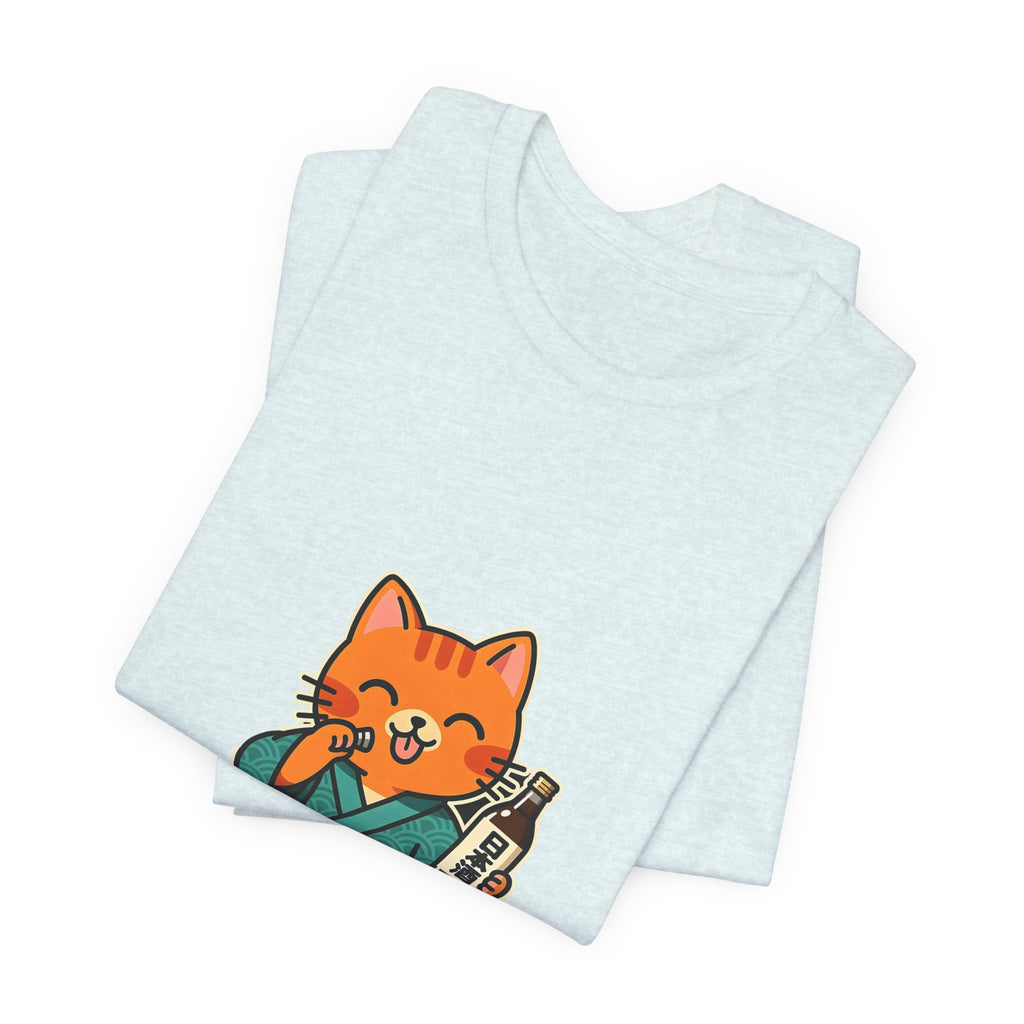 Sake Cat Tee — Cute Orange Cat in Kimono Drinking Sake T-Shirt