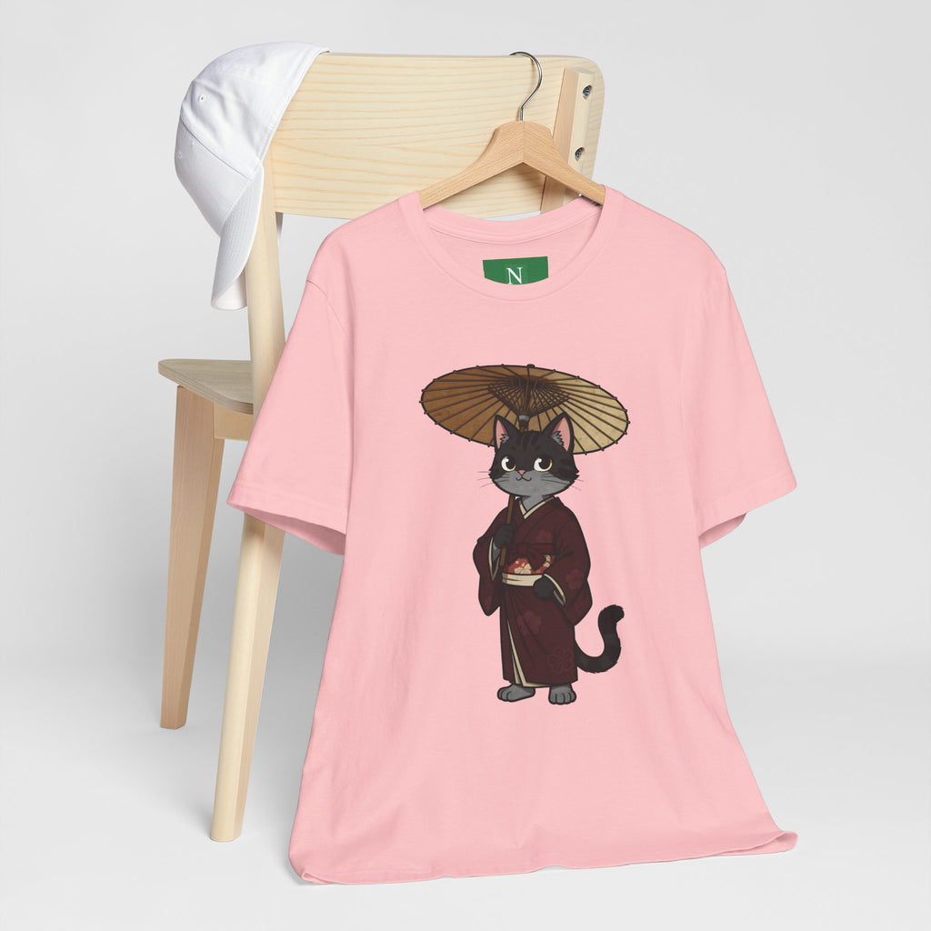 Geisha Cat Tee — Japanese Umbrella Cat Graphic T-Shirt
