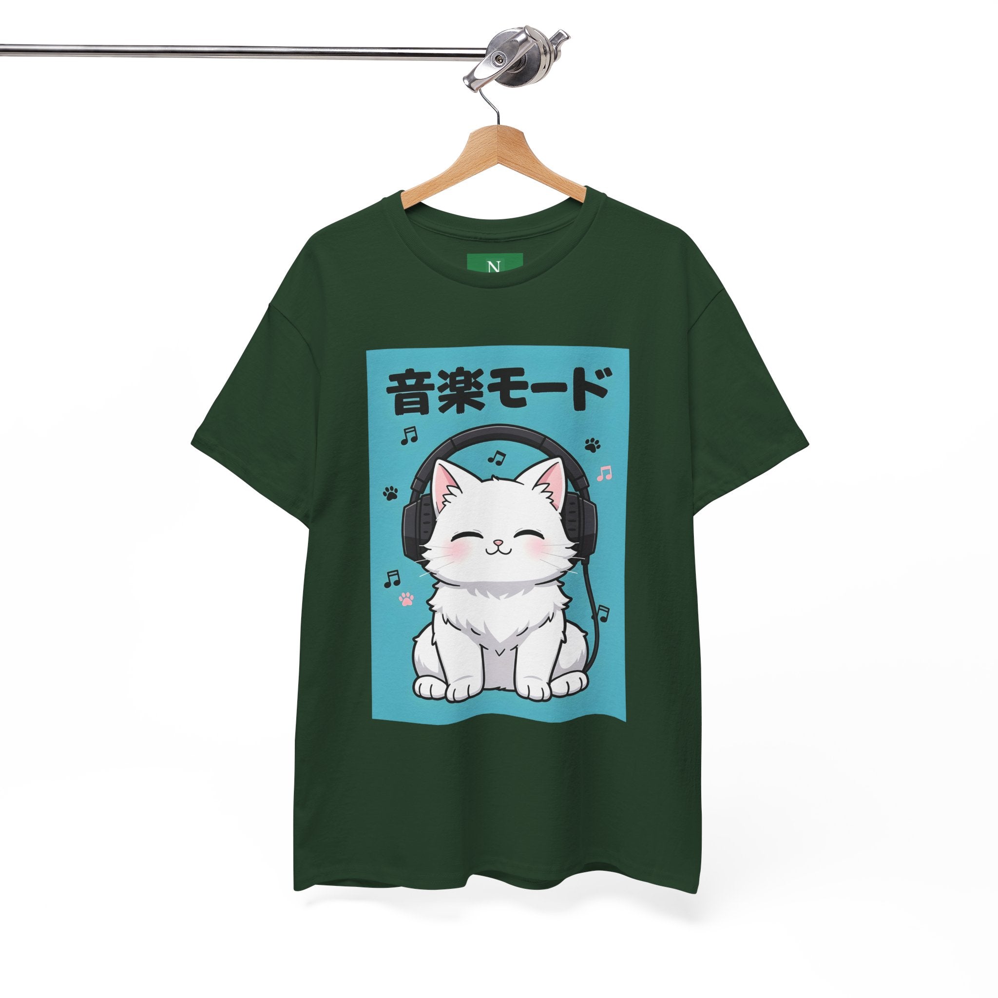 Music Mode Cat T-Shirt — Cute Headphone Kitten Tee (Japanese Text)