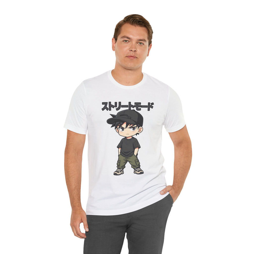 Street Mode Anime Boy T-Shirt — Japanese Text Graphic Tee