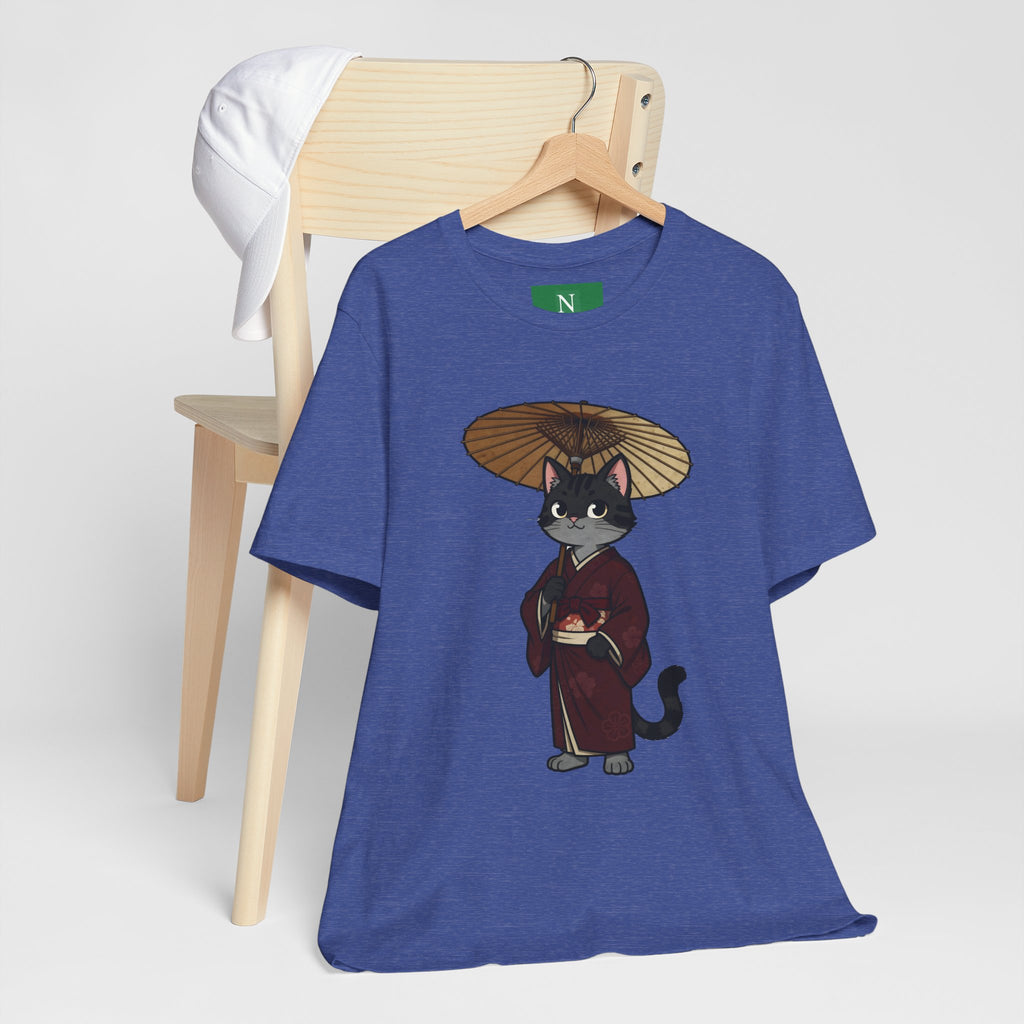 Geisha Cat Tee — Japanese Umbrella Cat Graphic T-Shirt