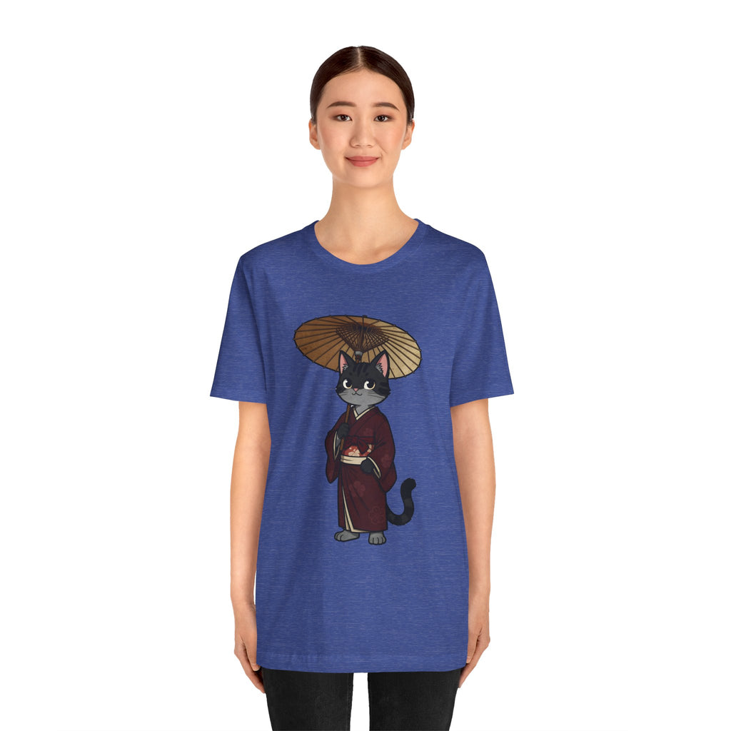 Geisha Cat Tee — Japanese Umbrella Cat Graphic T-Shirt