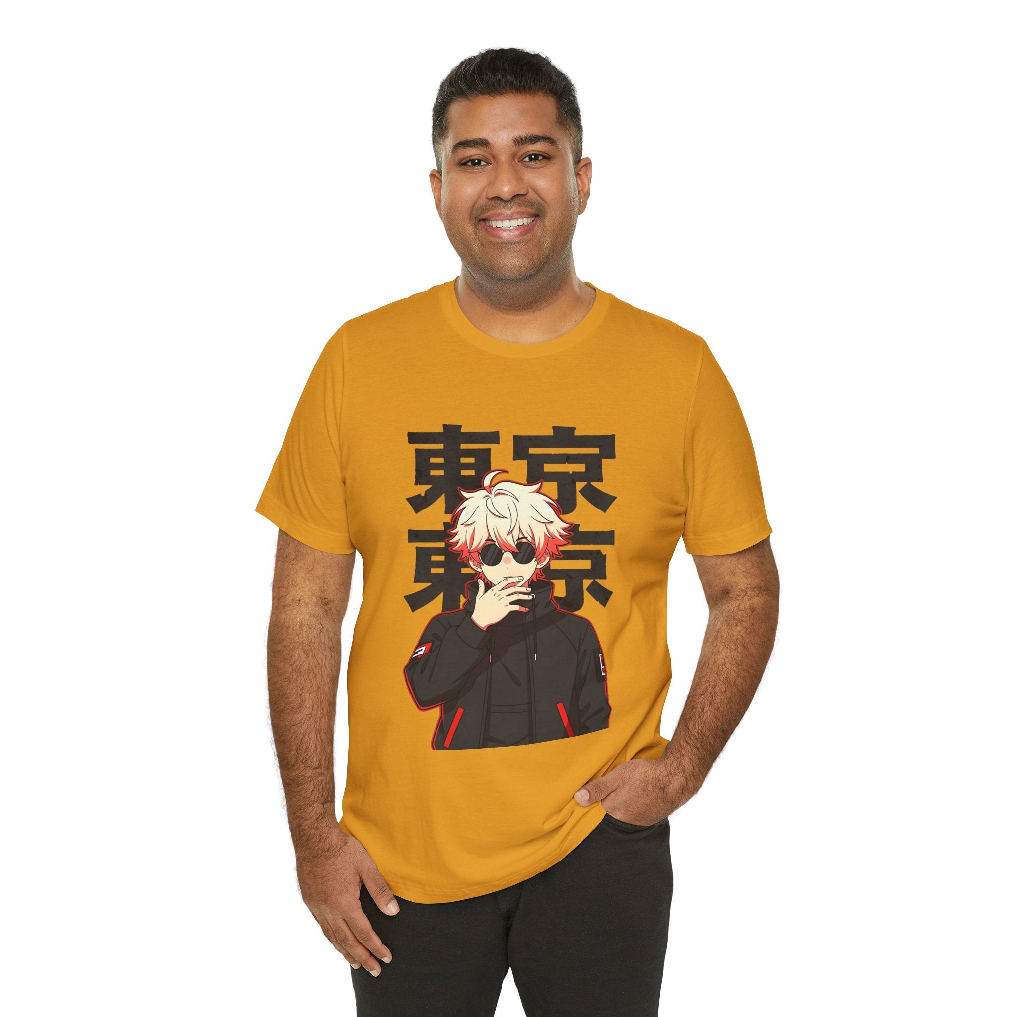 Tokyo Anime Graphic Tee — Blond Character with Kanji "東京"