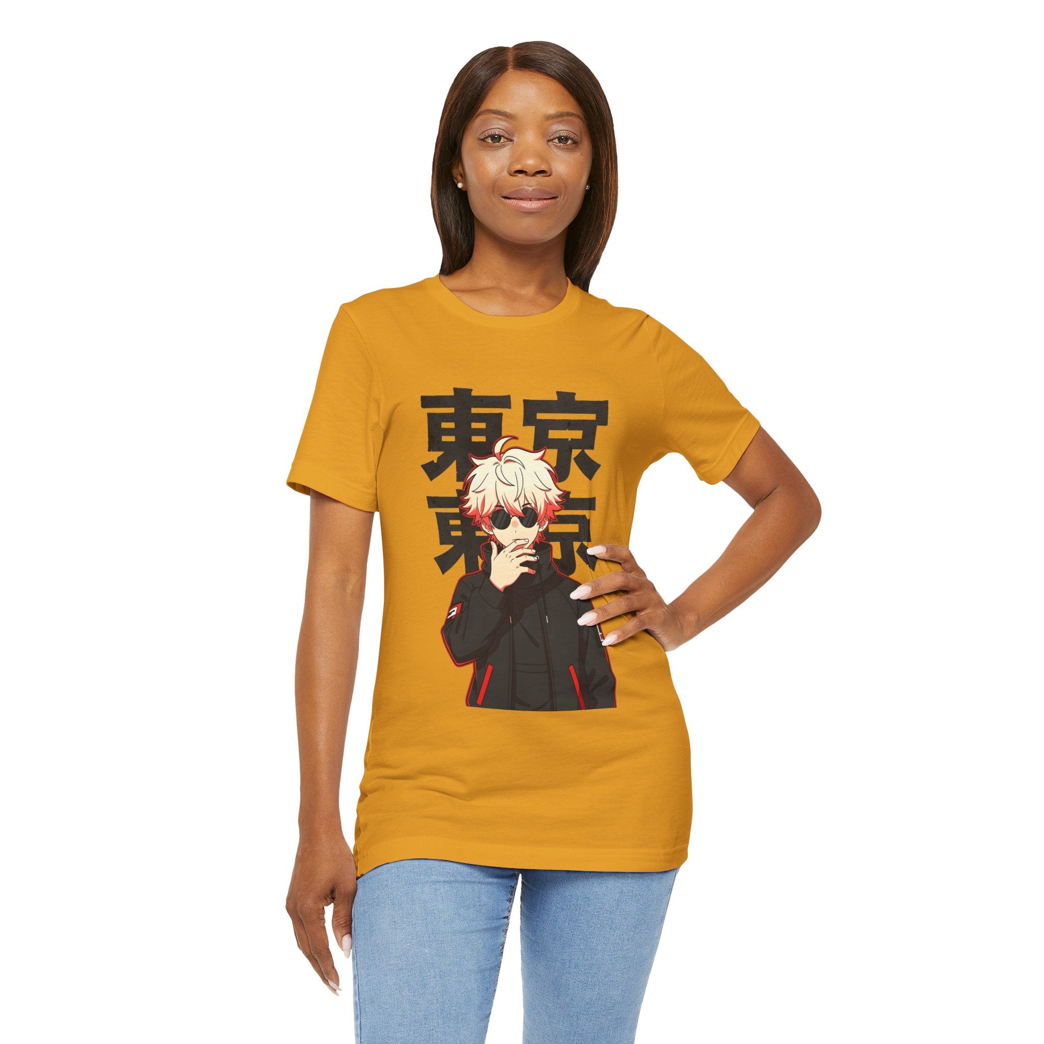 Tokyo Anime Graphic Tee — Blond Character with Kanji "東京"
