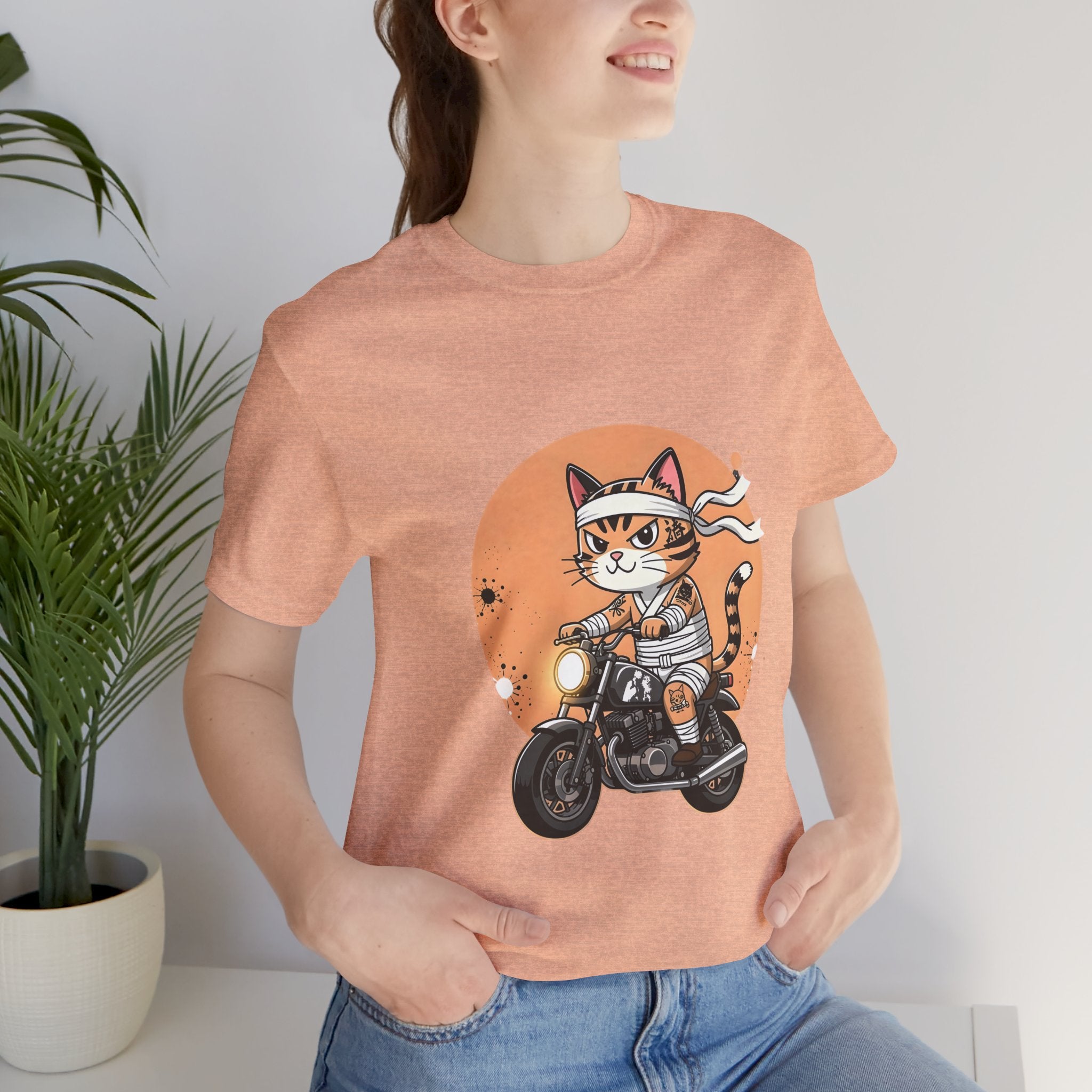 Retro Biker Cat T‑Shirt — Cute Motorcycle Cat Graphic Tee