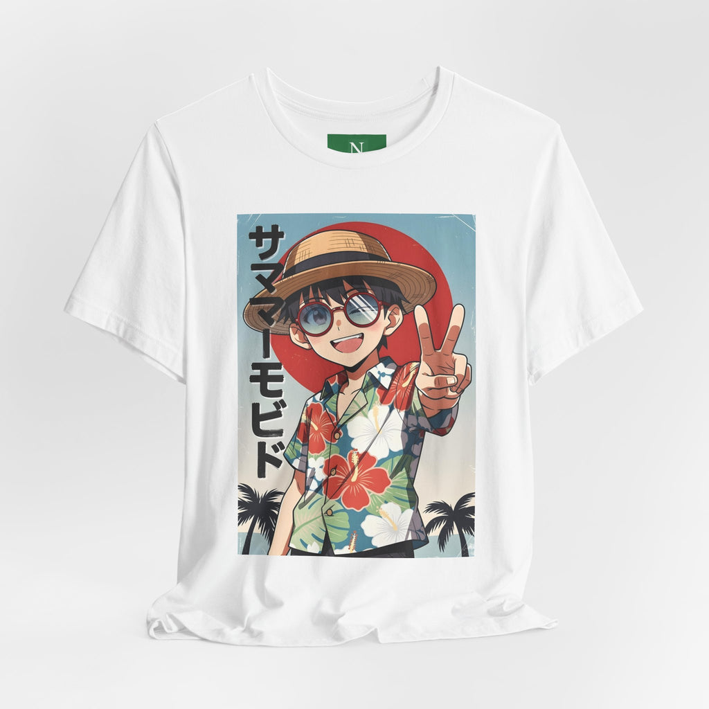 Anime Summer Kid: Tropical Hawaiian Tee with Peace Sign (サマー)