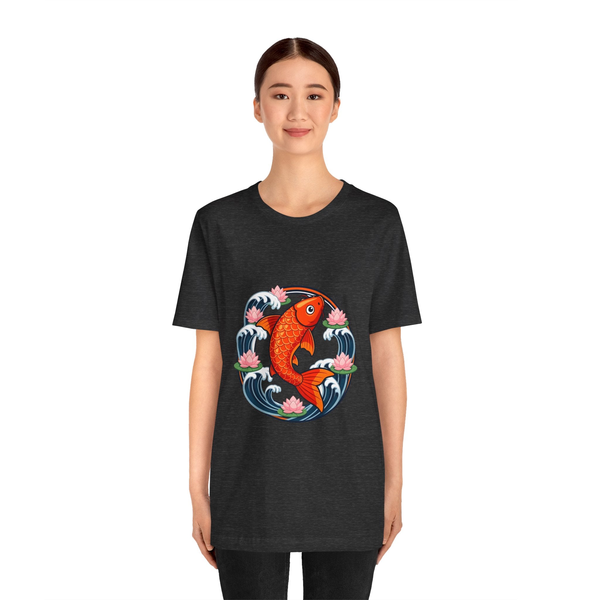 Koi Circle Graphic Tee — Japanese Koi Fish Waves & Lotus T-Shirt