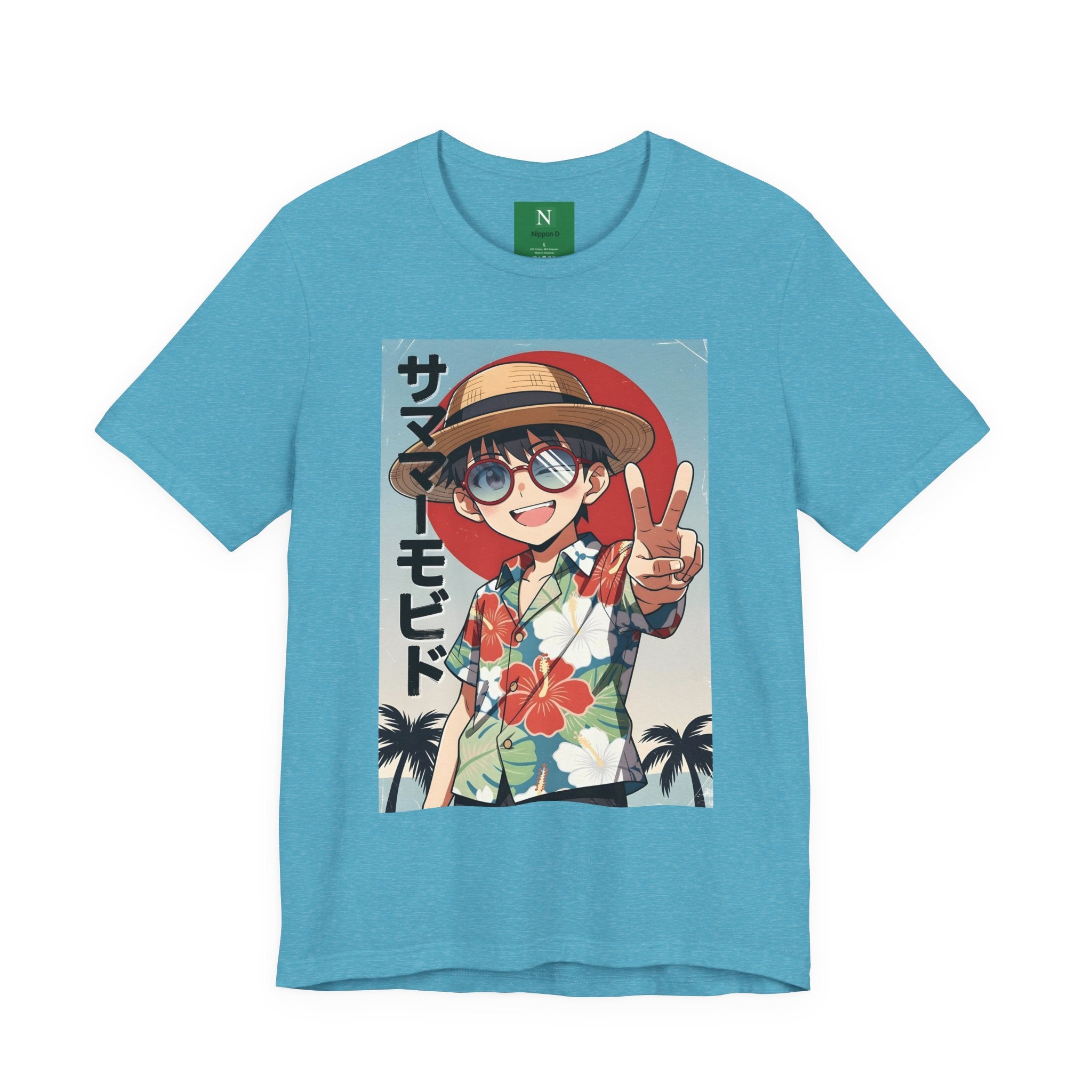 Anime Summer Kid: Tropical Hawaiian Tee with Peace Sign (サマー)