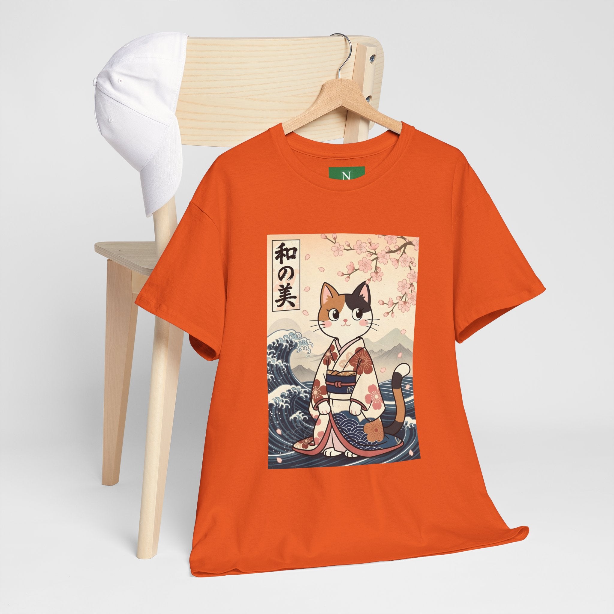 Cat Ukiyo-e T-Shirt — Vintage Japanese Kimono Cat with Cherry Blossoms