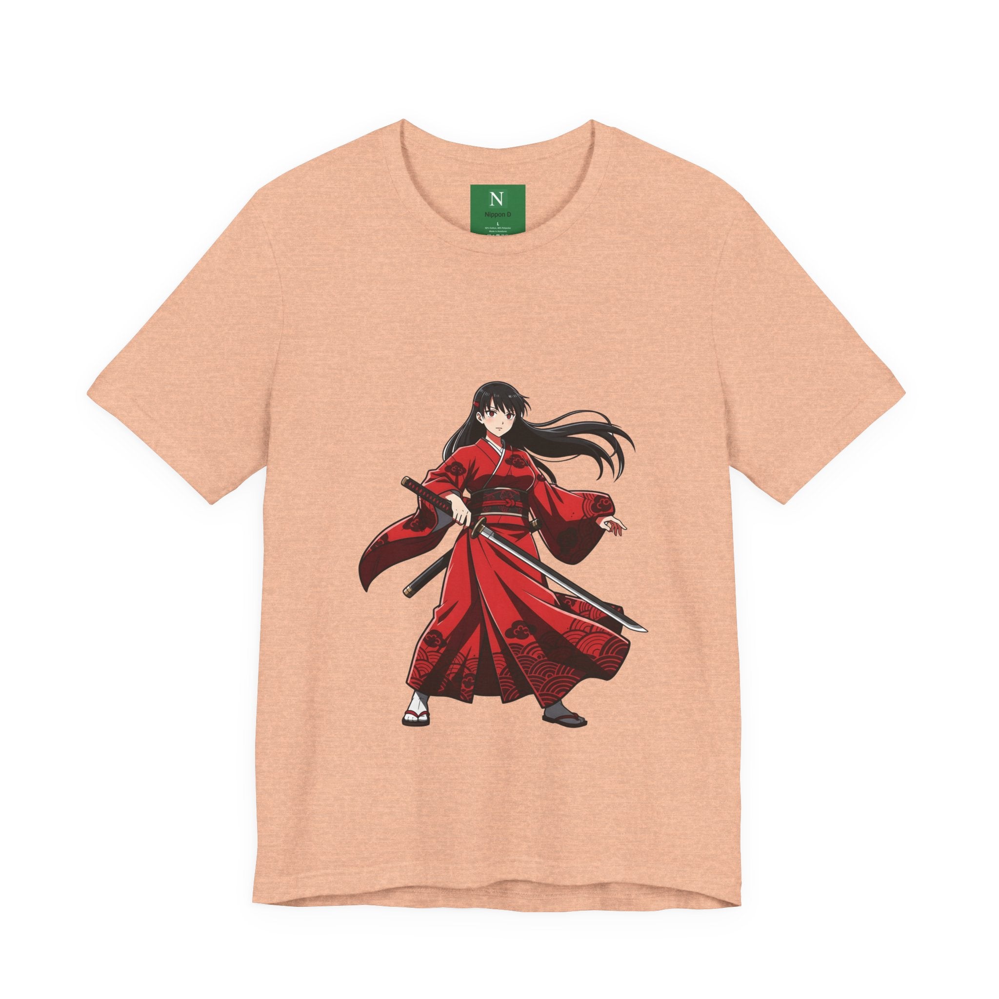 Anime Red Warrior T-Shirt — Female Swordswoman Illustration Tee