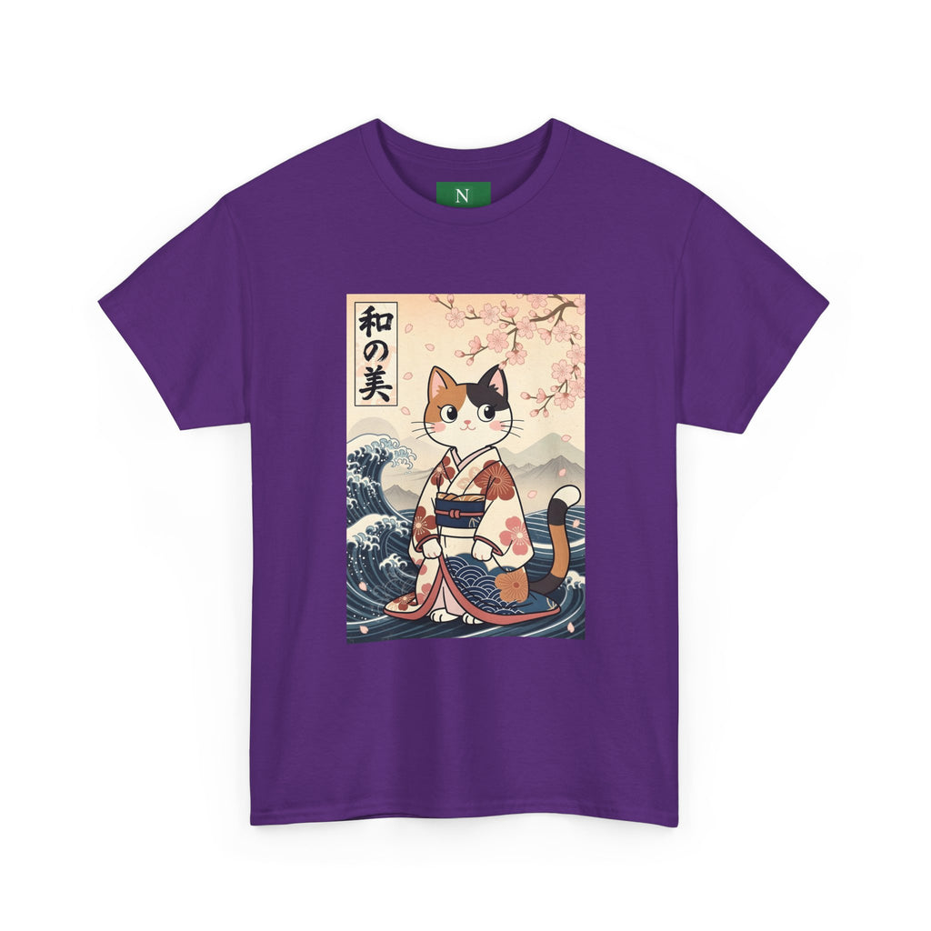 Cat Ukiyo-e T-Shirt — Vintage Japanese Kimono Cat with Cherry Blossoms