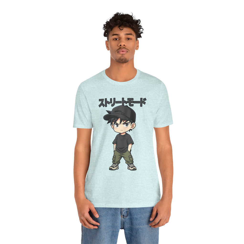 Street Mode Anime Boy T-Shirt — Japanese Text Graphic Tee