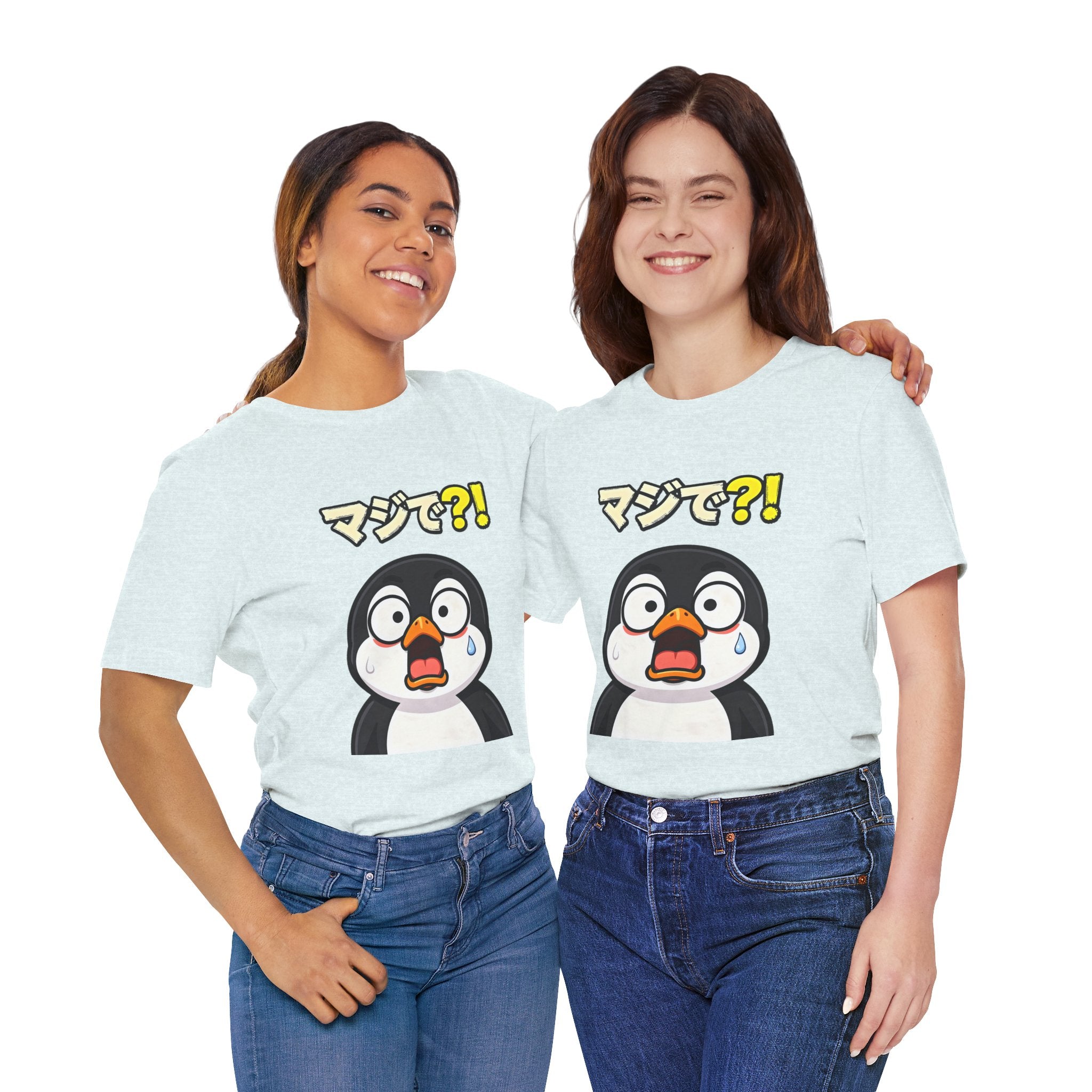 Shocked Penguin Tee — Japanese “マジで?!” Cute Anime-Style Graphic T-Shirt