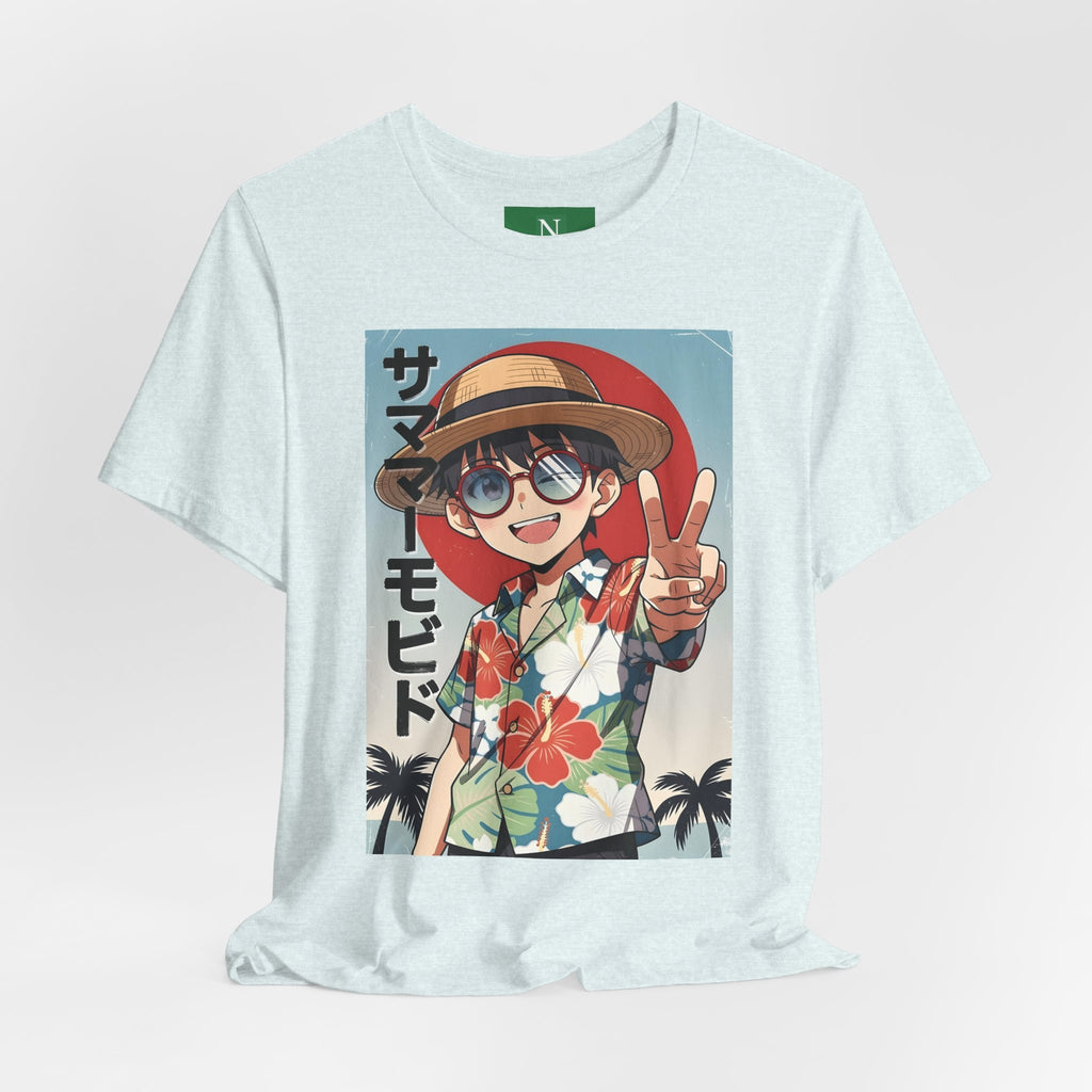 Anime Summer Kid: Tropical Hawaiian Tee with Peace Sign (サマー)