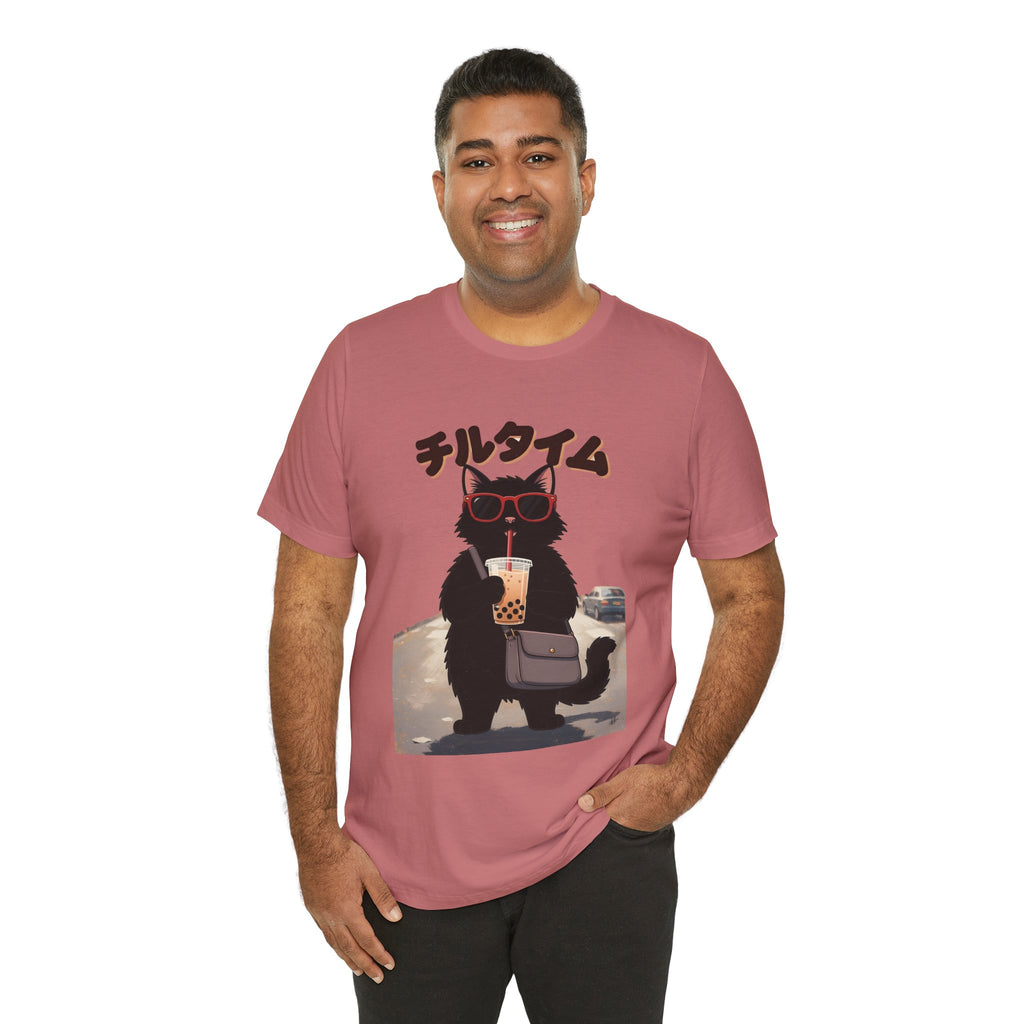 Boba Cat Tee — Cute Cat Drinking Bubble Tea Graphic T-Shirt