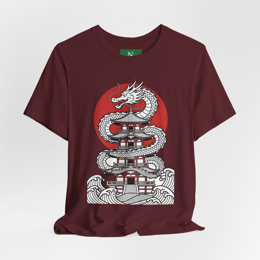 Dragon Pagoda T‑Shirt — Japanese Red Sun Temple Graphic Tee