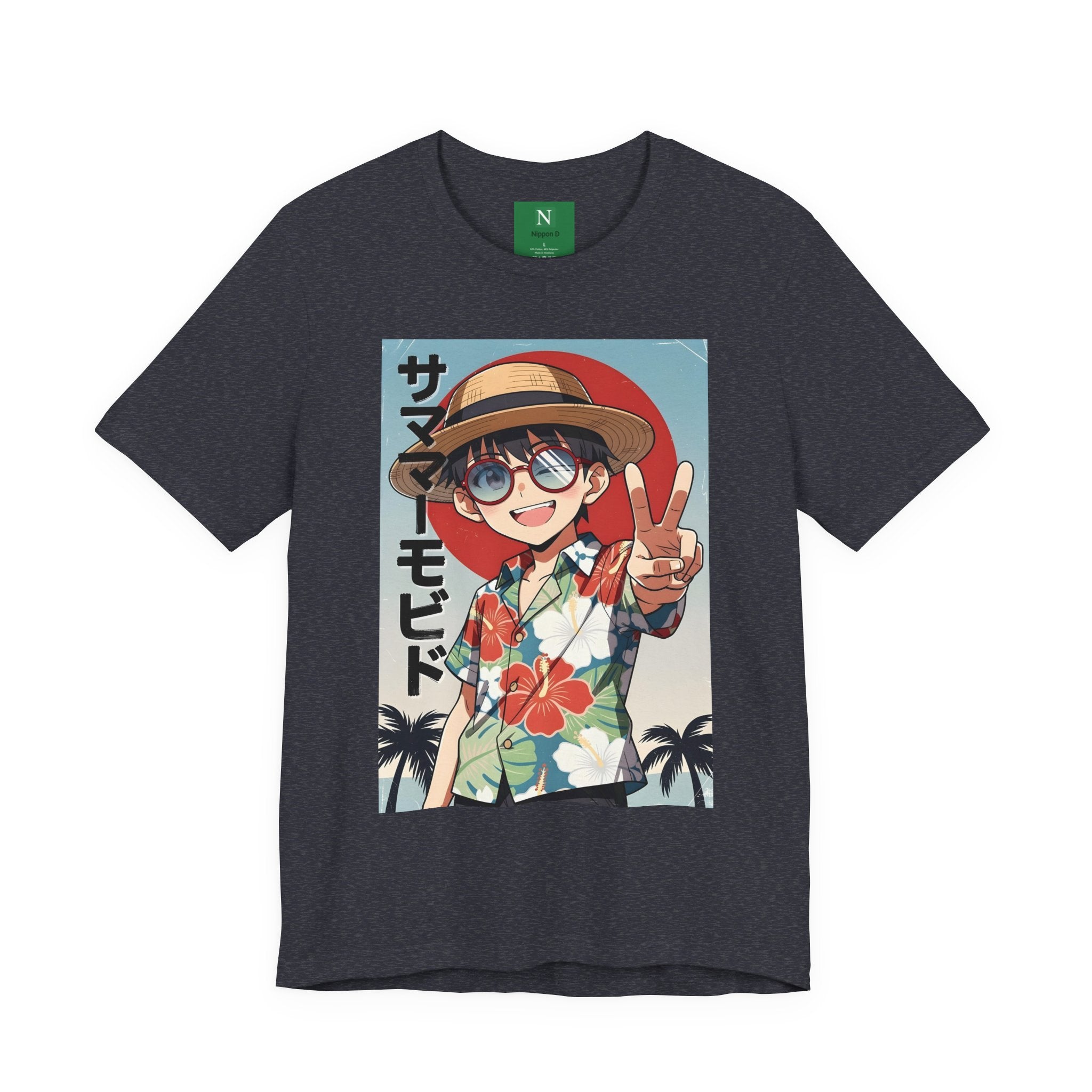 Anime Summer Kid: Tropical Hawaiian Tee with Peace Sign (サマー)