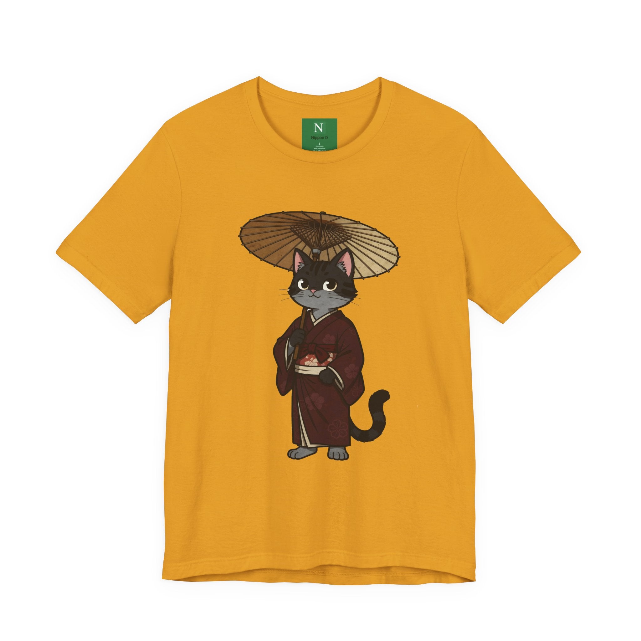 Geisha Cat Tee — Japanese Umbrella Cat Graphic T-Shirt