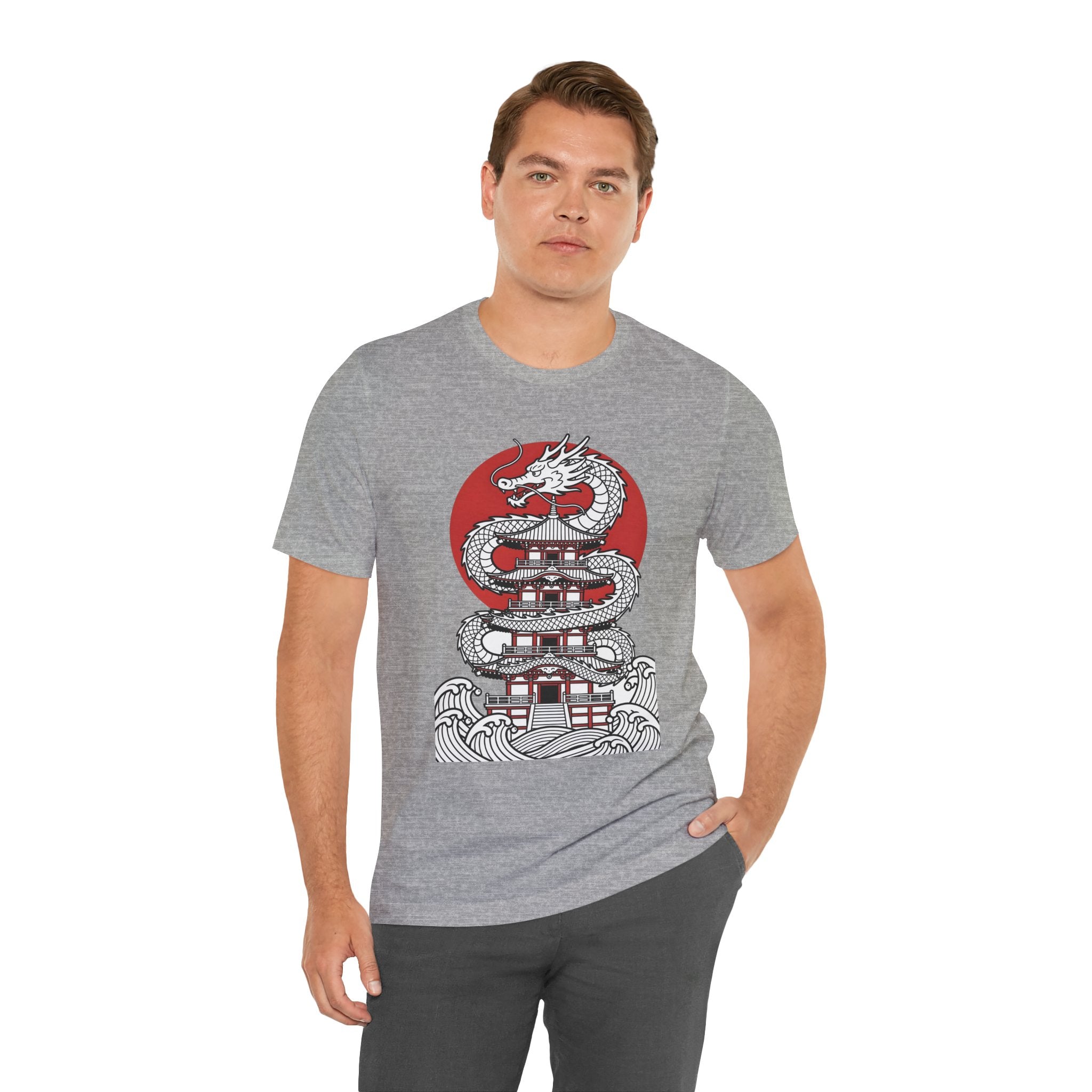 Dragon Pagoda T‑Shirt — Japanese Red Sun Temple Graphic Tee