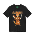 Sushi Cat Graphic Tee — Cute Samurai Cat Holding Sushi & Knife