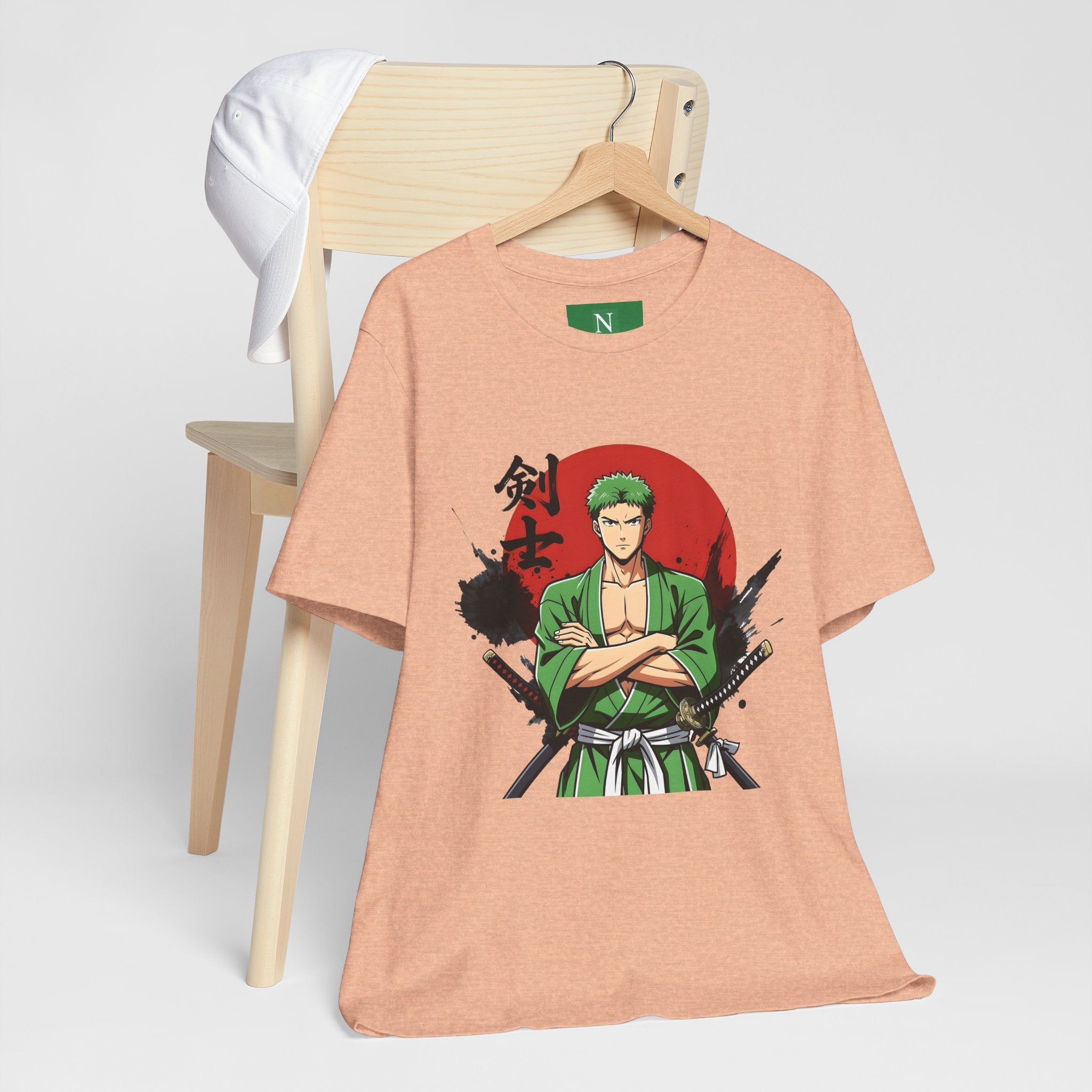 Anime Samurai Tee — Green-Haired Swordsman Graphic T-Shirt