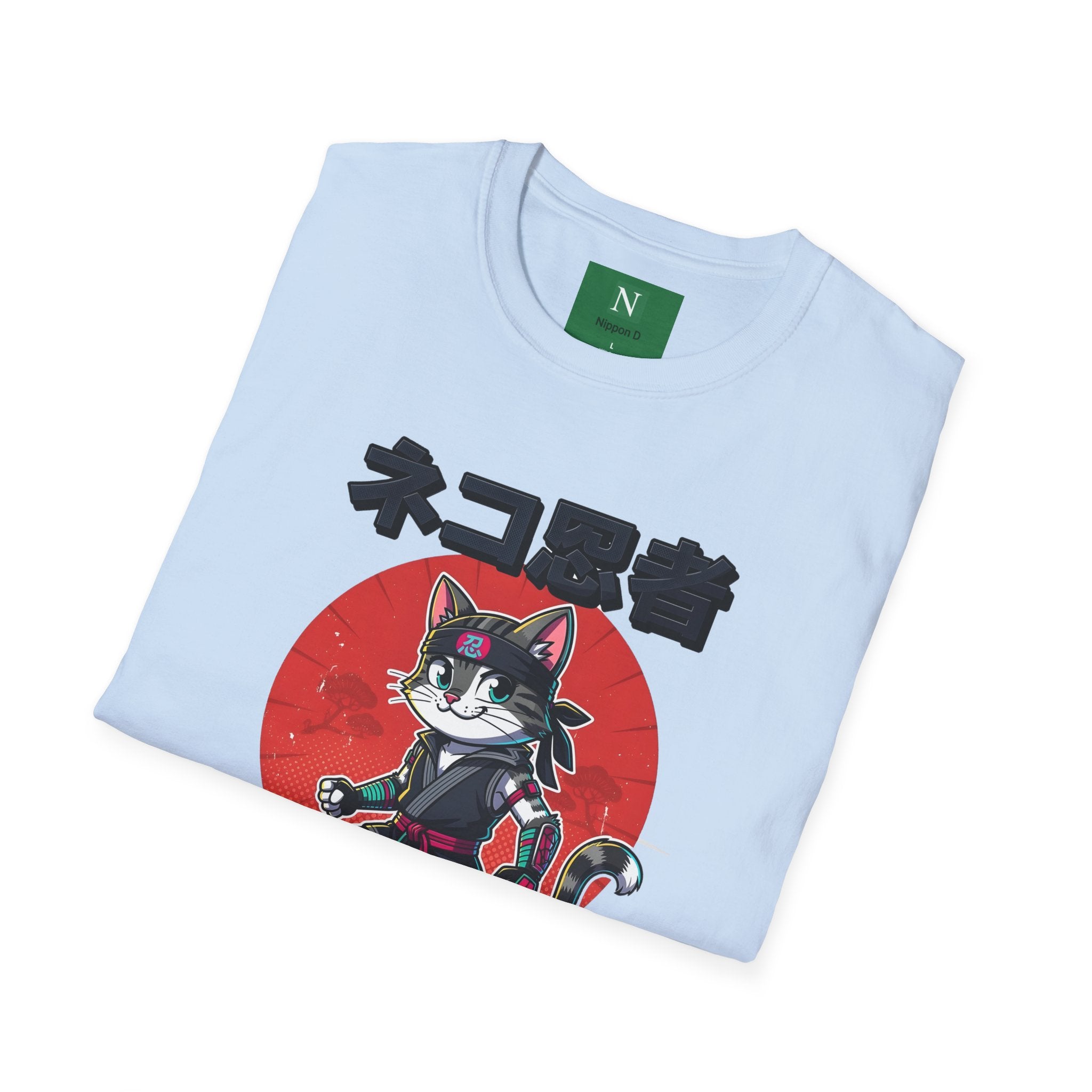 Neko Ronin Cat T-Shirt – Samurai Cat with Red Sun Japanese Text